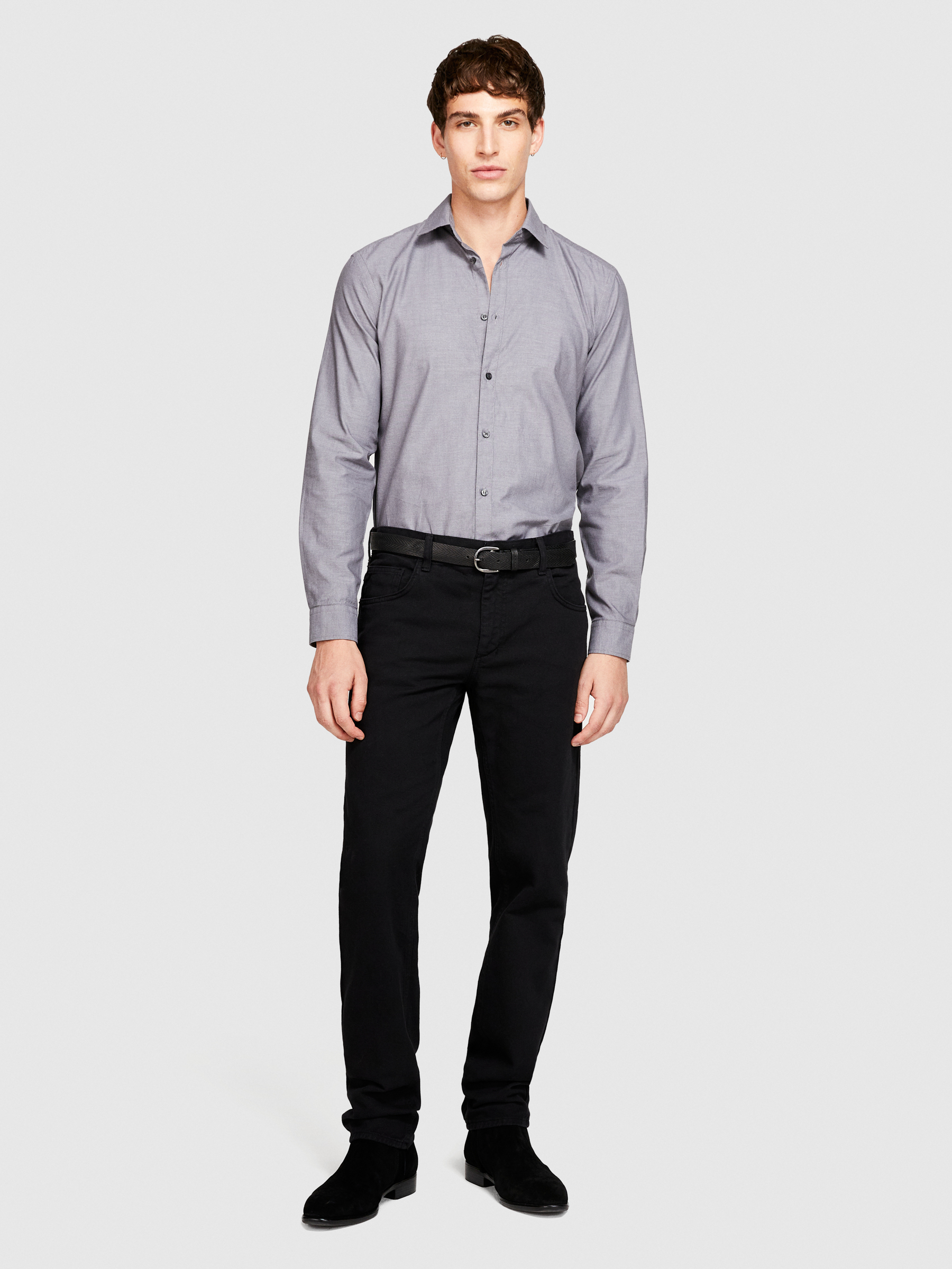 Sisley - 100% Cotton Shirt, Man, Gray, Size: 45