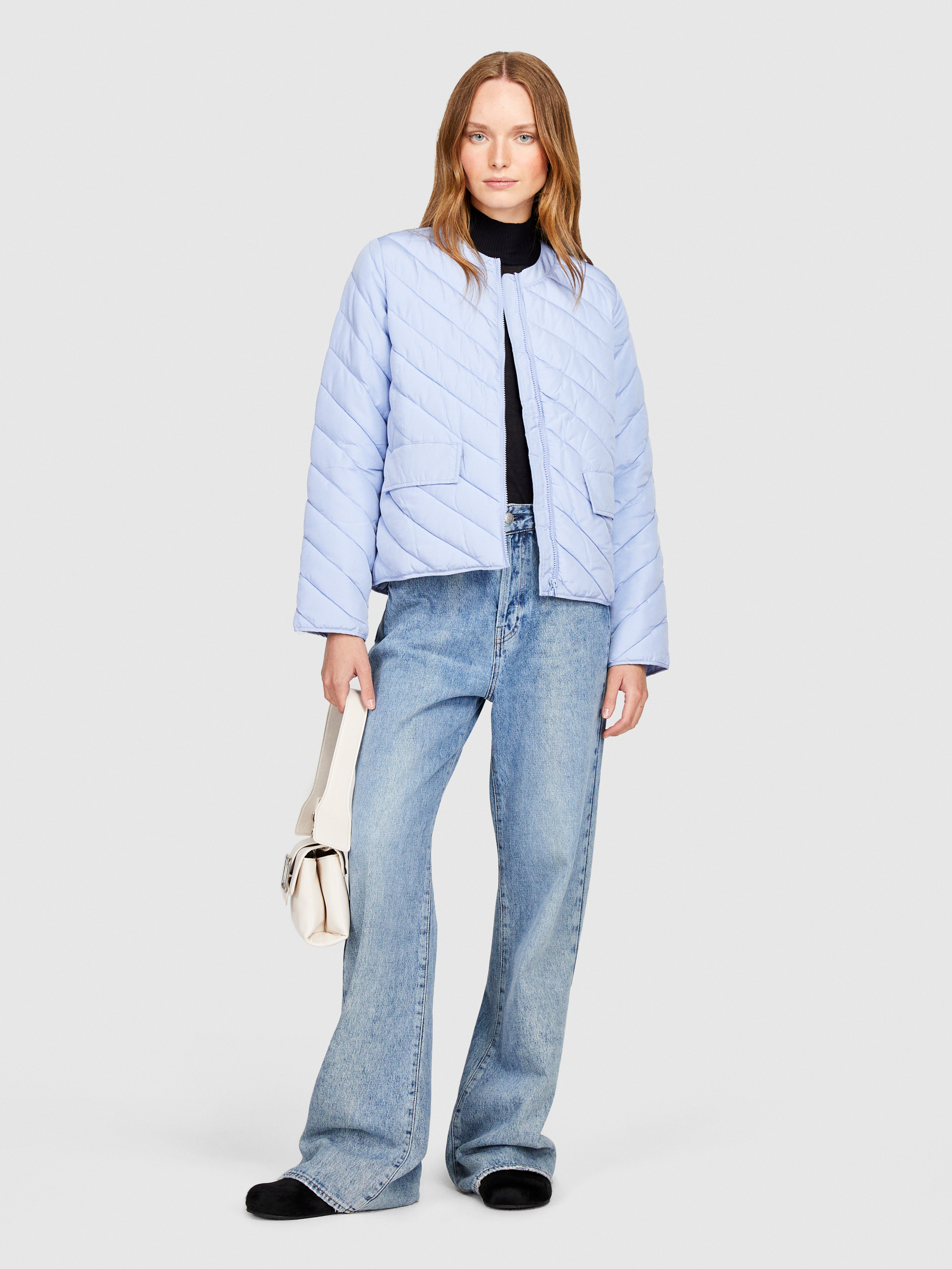 Sisley - Regular Fit Padded Jacket, Woman, Light Blue, Size: 38
