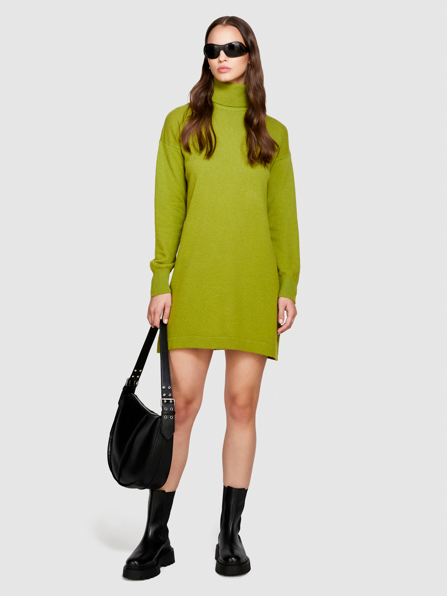 Sisley - Short Sweater Dress, Woman, Olive Green, Size: M