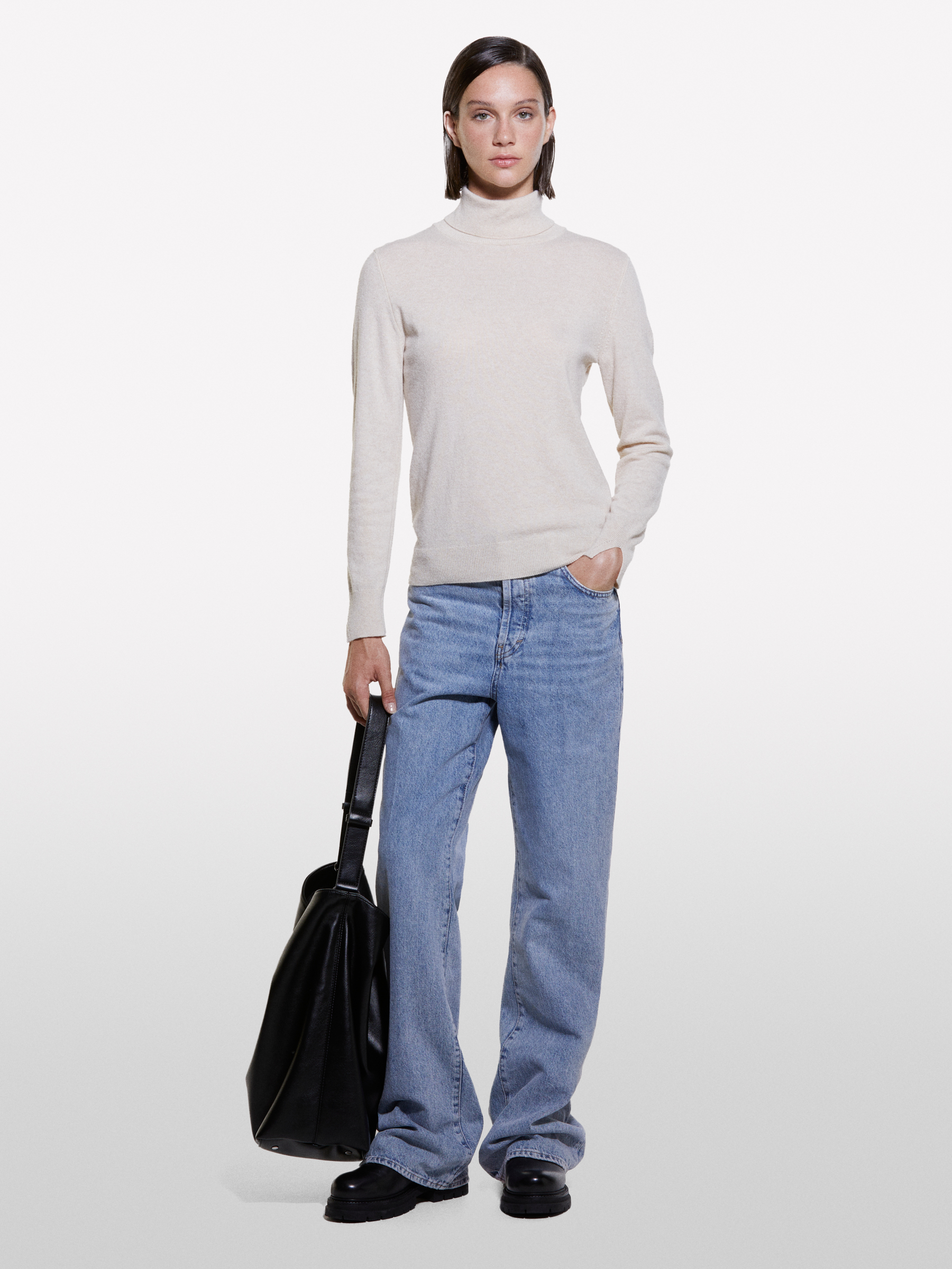 Sisley - Pull Regular Beige À Col Montant, Femme, Beige, Taille: XL