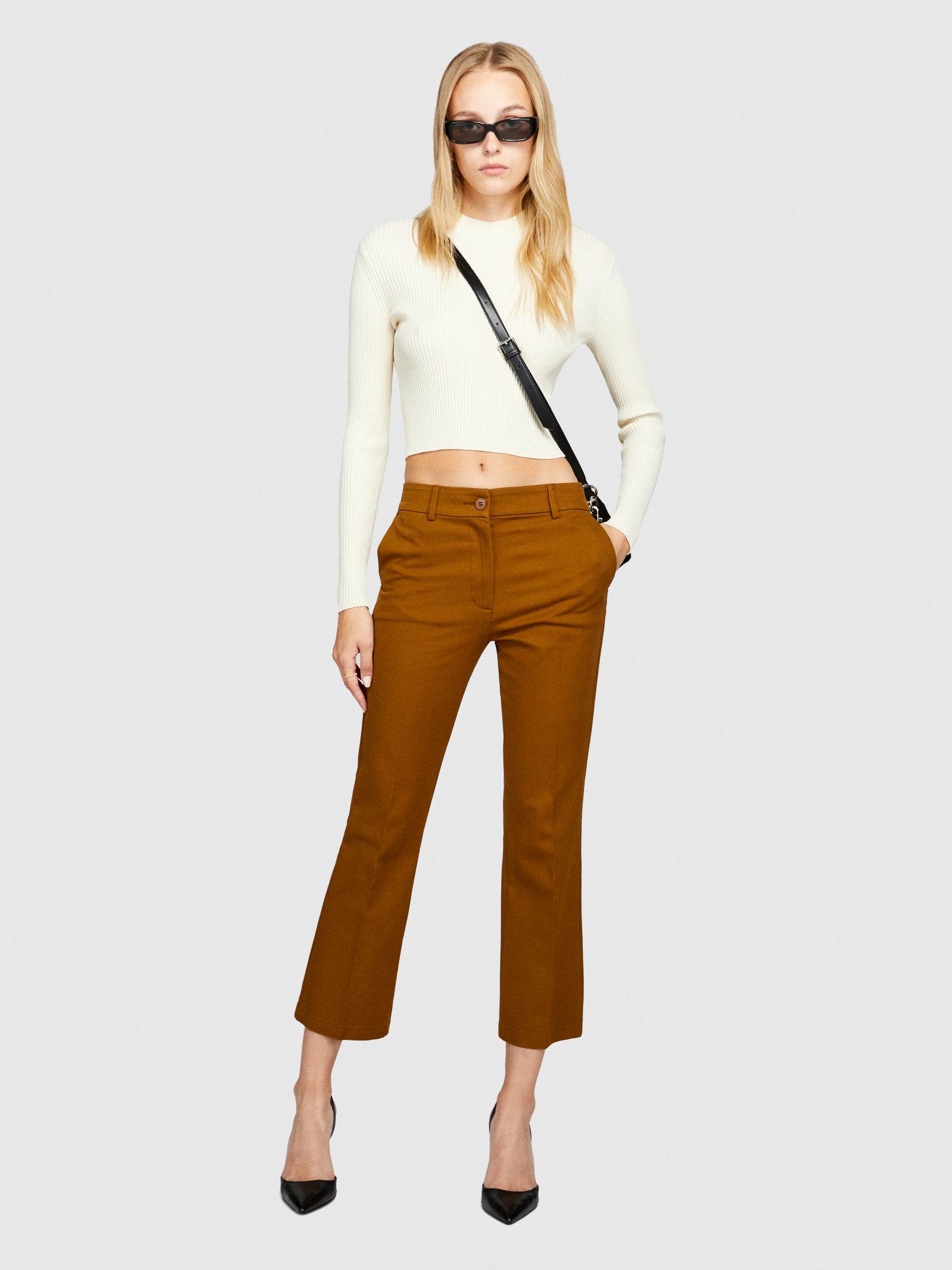 Sisley - Slim Fit Trousers, Woman, Camel, Size: 40