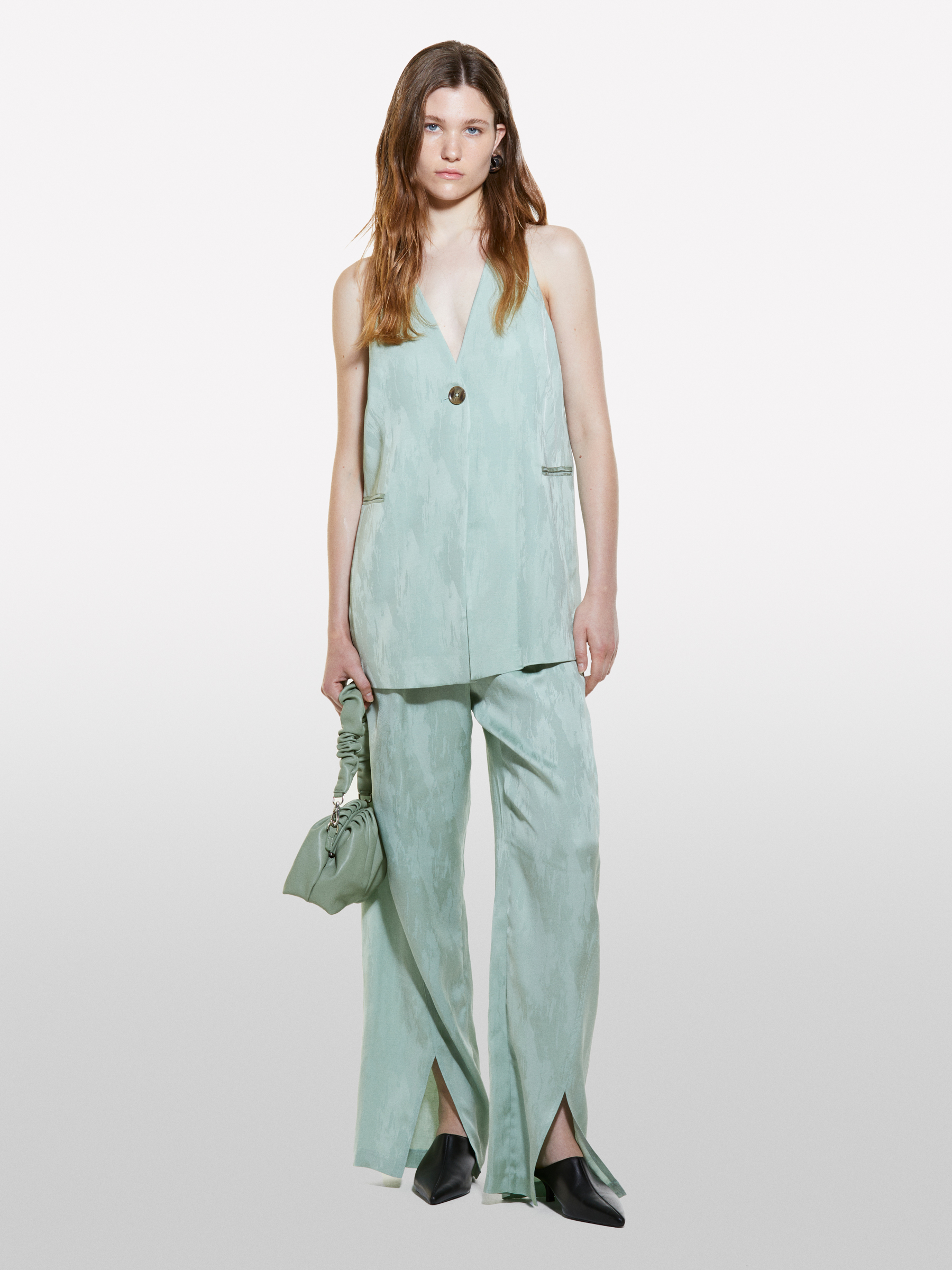 Sisley - Veste Longue Sans Manches Vert Clair, Femme, Vert Clair, Taille: 48