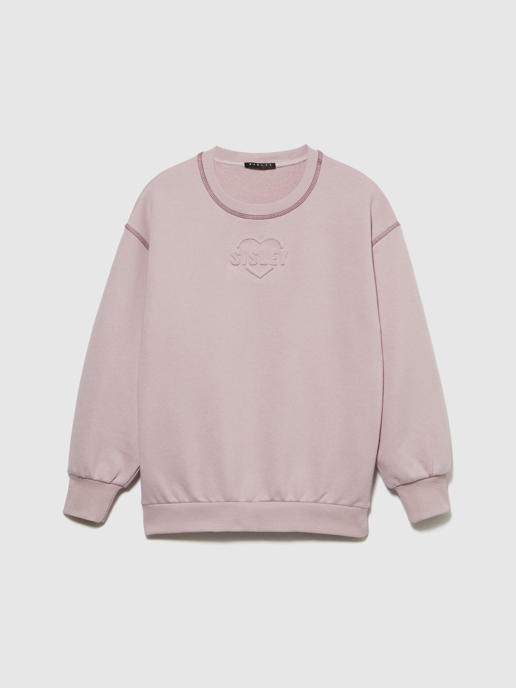 Sisley Young - Sweatshirt With Embossed Print, Woman, Pastel Pink, Size: S