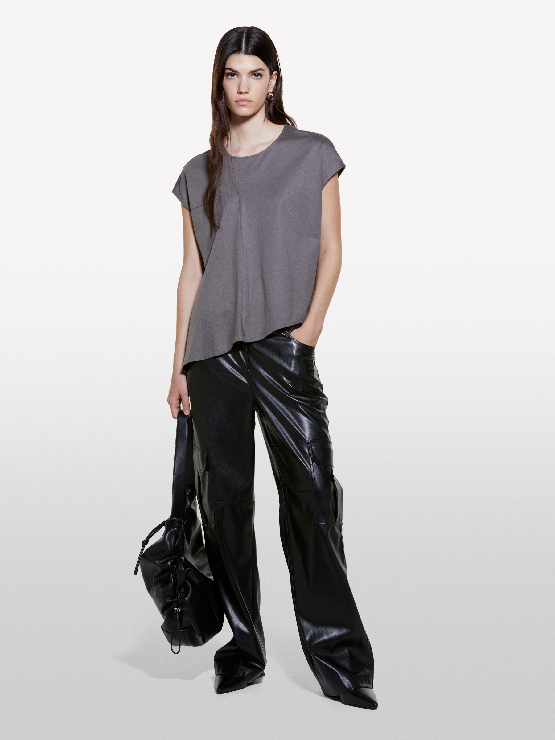 Sisley - T-shirt Gris Foncé Asymétrique, Femme, Gris Foncé, Taille: XS