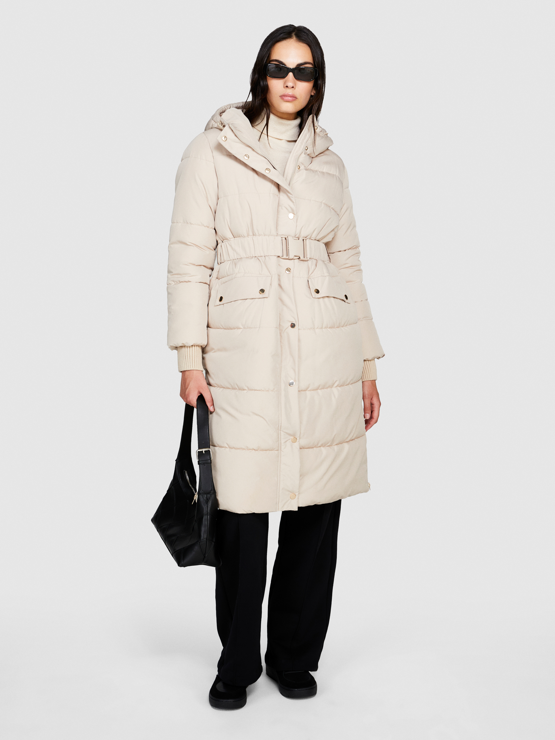 Sisley - Longline Padded Jacket, Woman, Beige, Size: 44