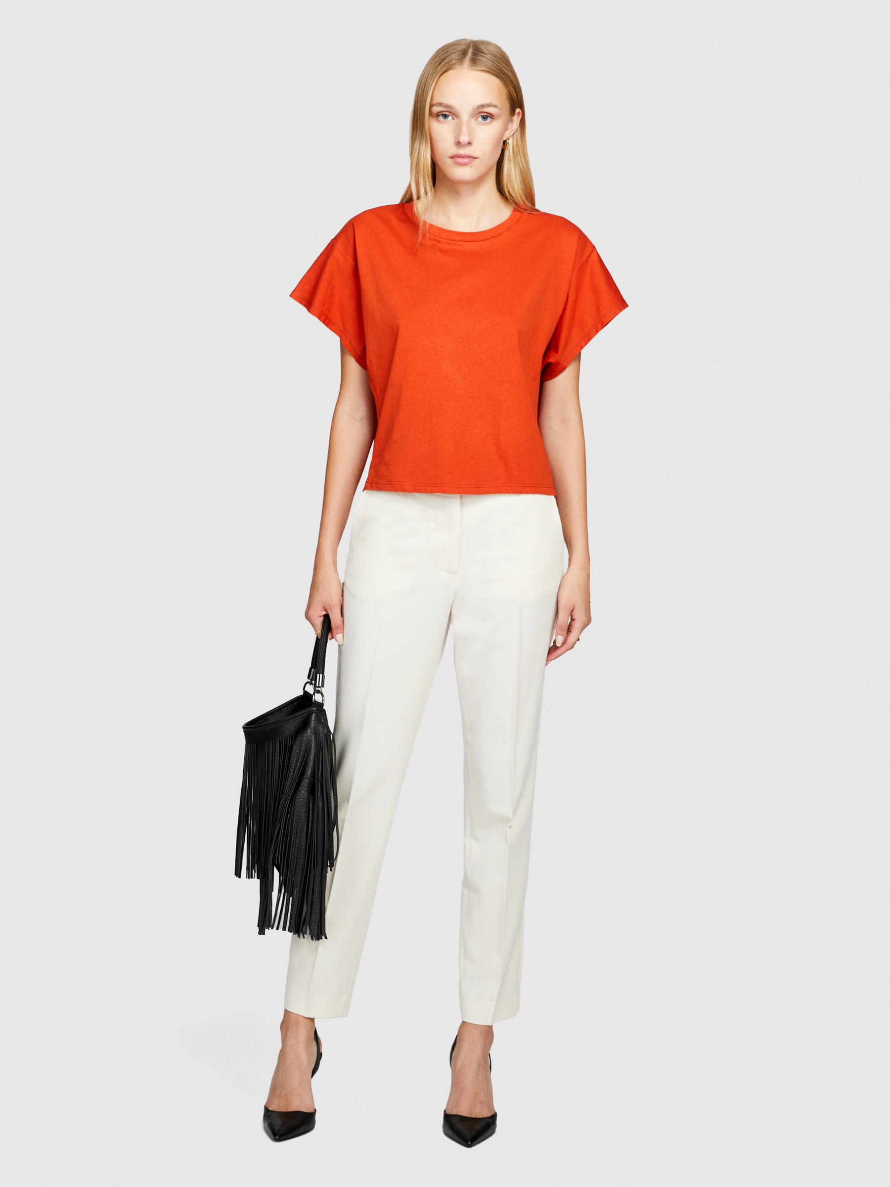 Sisley - Boxy Fit T-shirt, Woman, Orange, Size: XS