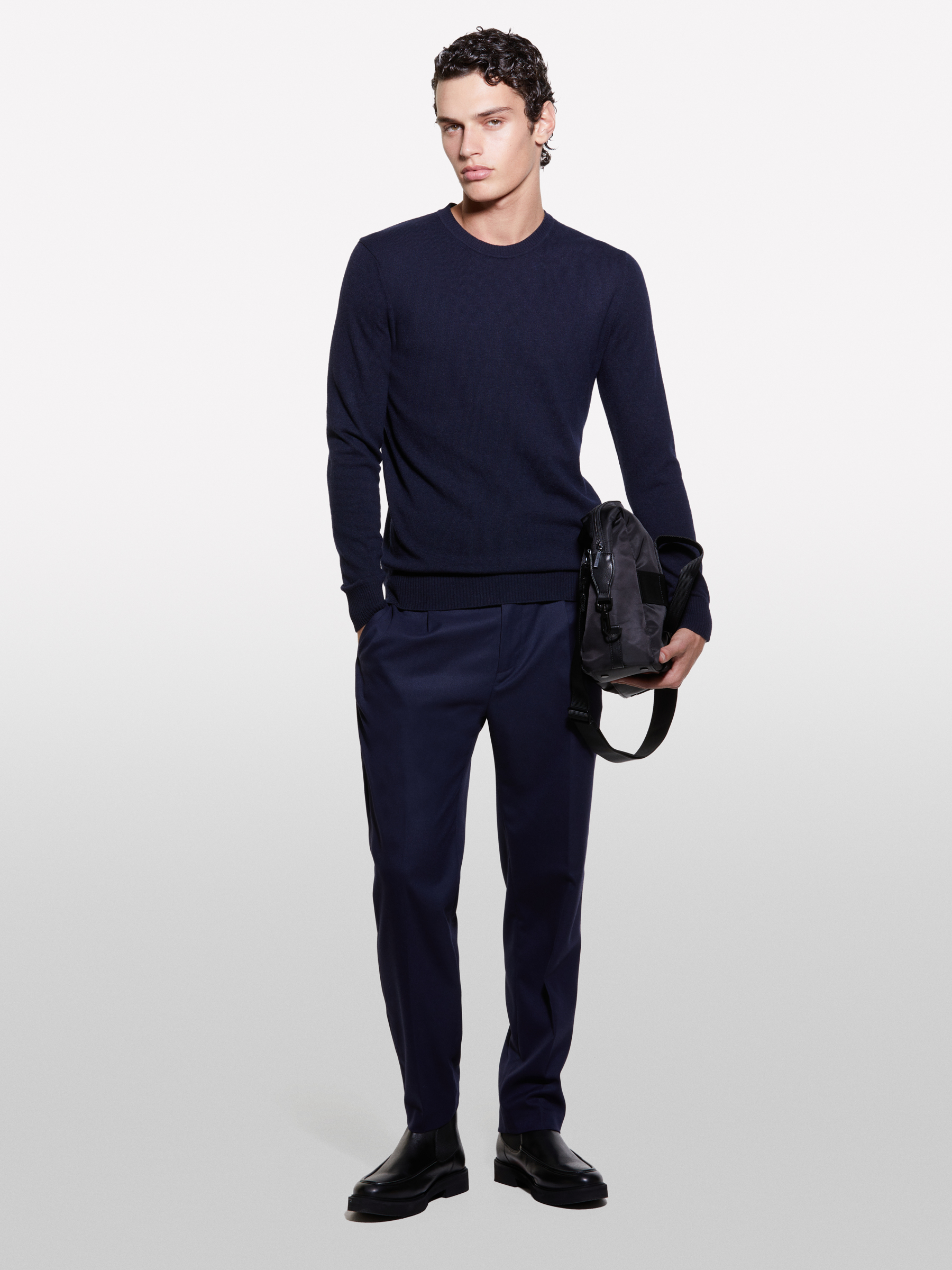 Sisley - Pull Regular Bleu Foncé À Col Rond, Homme, Bleu Foncé, Taille: XL