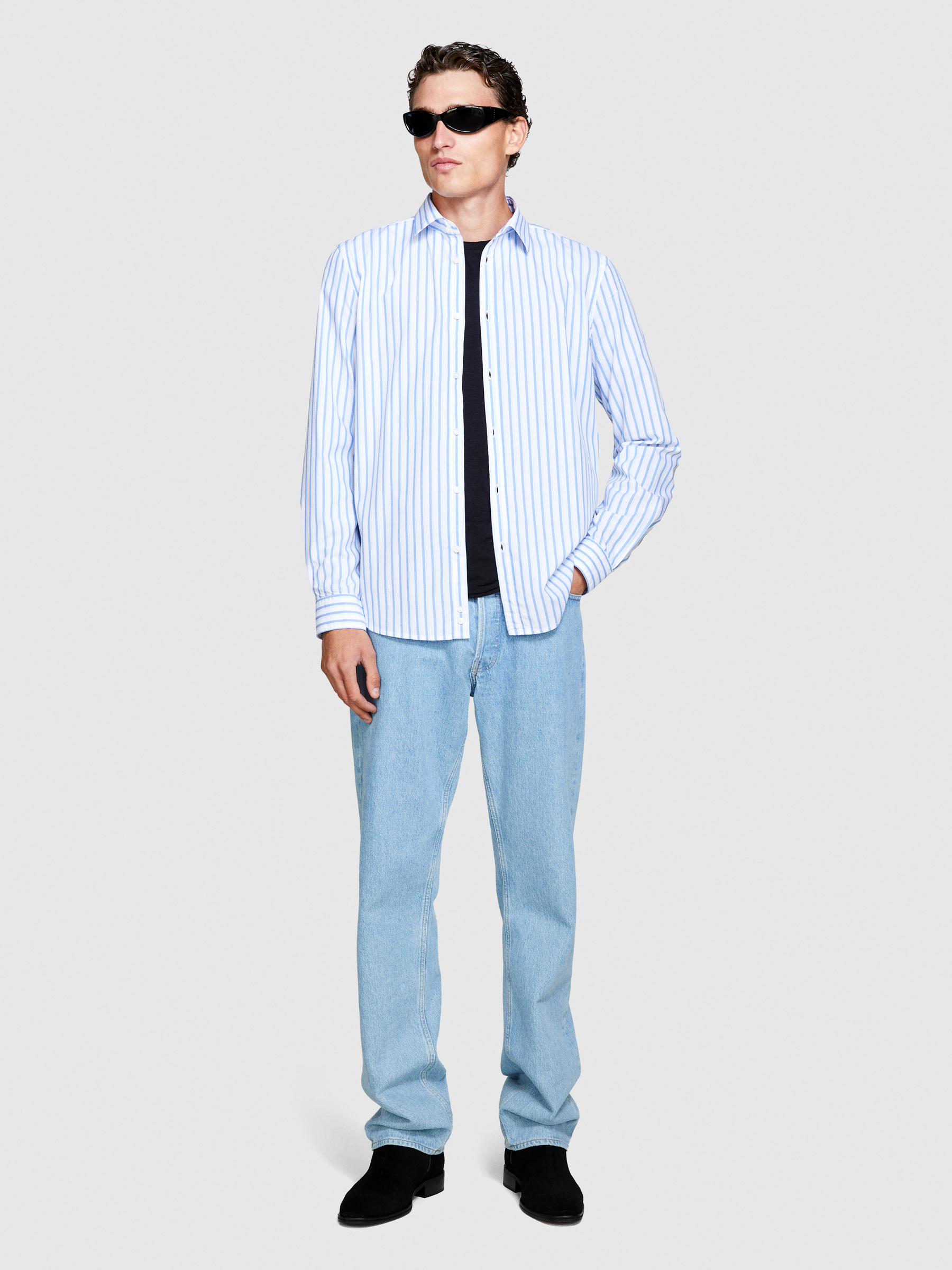 Sisley - Striped Shirt, Man, Light Blue, Size: 41