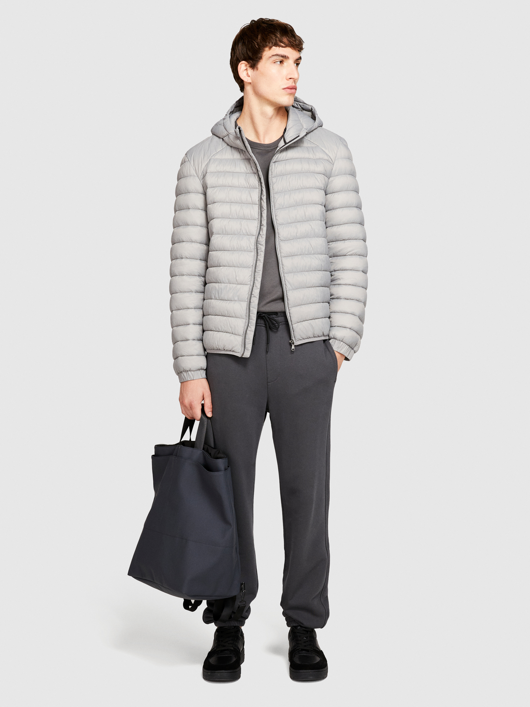Sisley - Padded Jacket With Hood, Man, Dove Gray, Size: XL