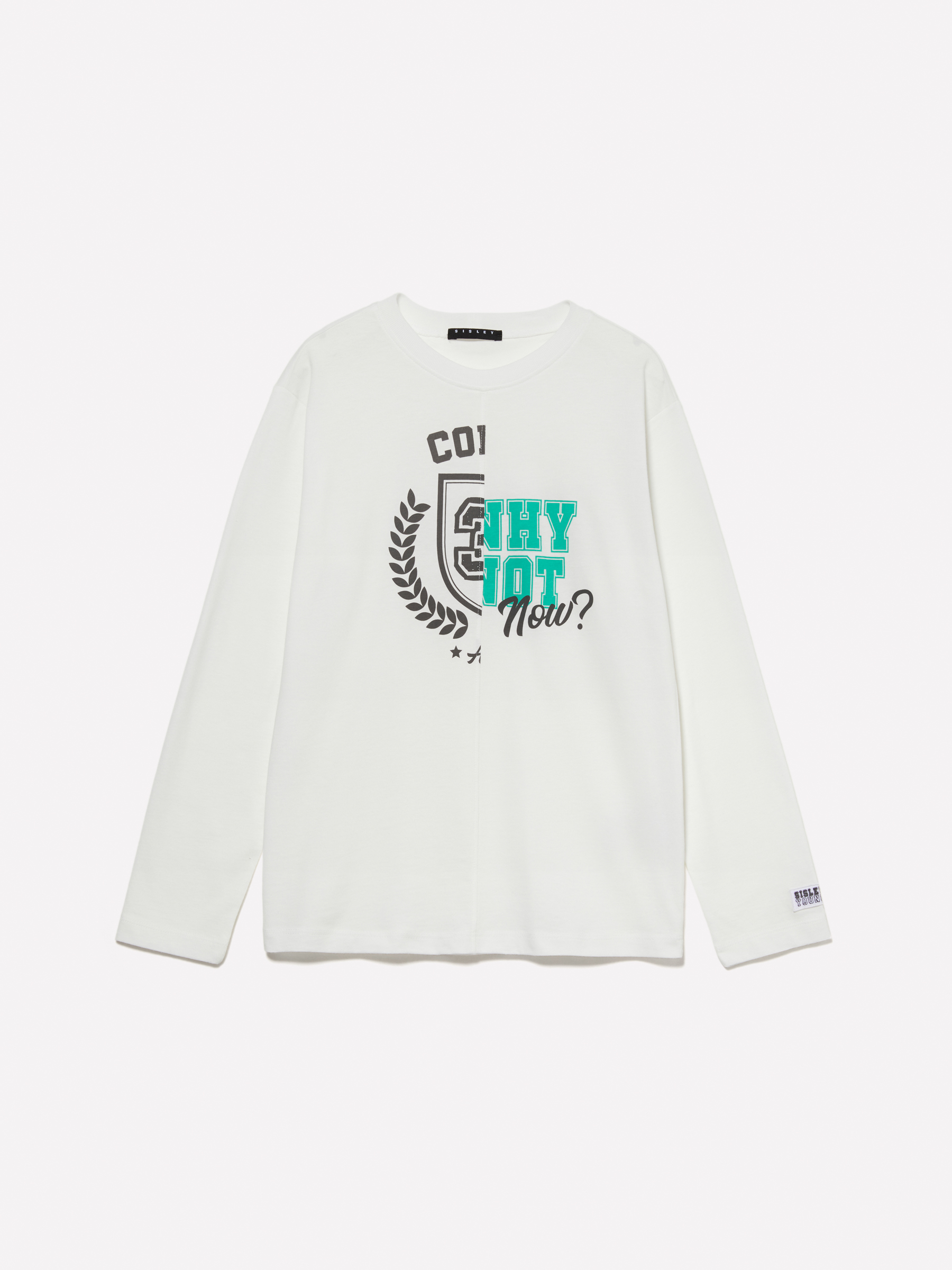 Sisley Young - T-shirt Blanc Color Block À Imprimé, Homme, Blanc, Taille: XS