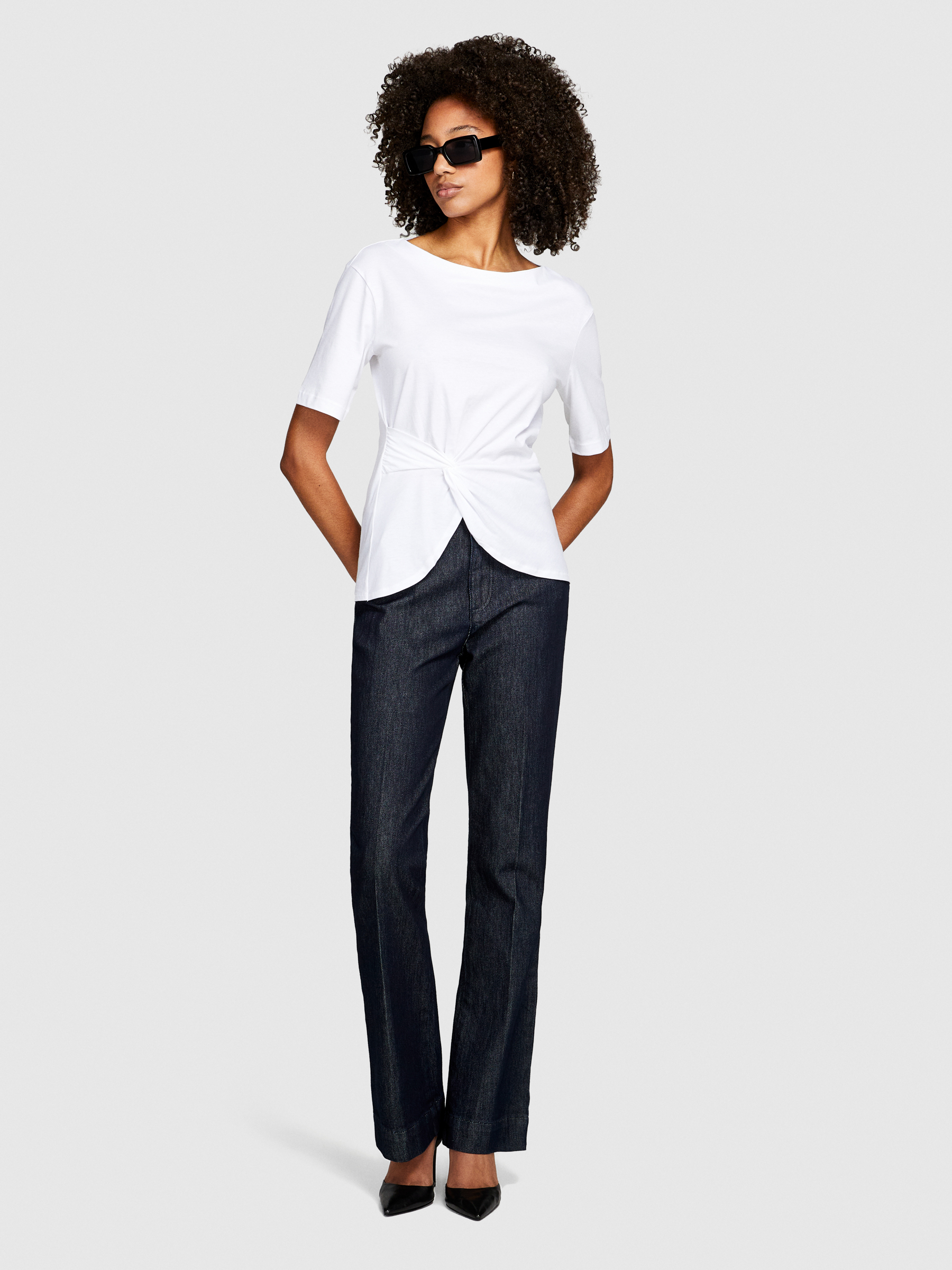 Sisley - T-shirt With Torchon, Woman, White, Size: XS