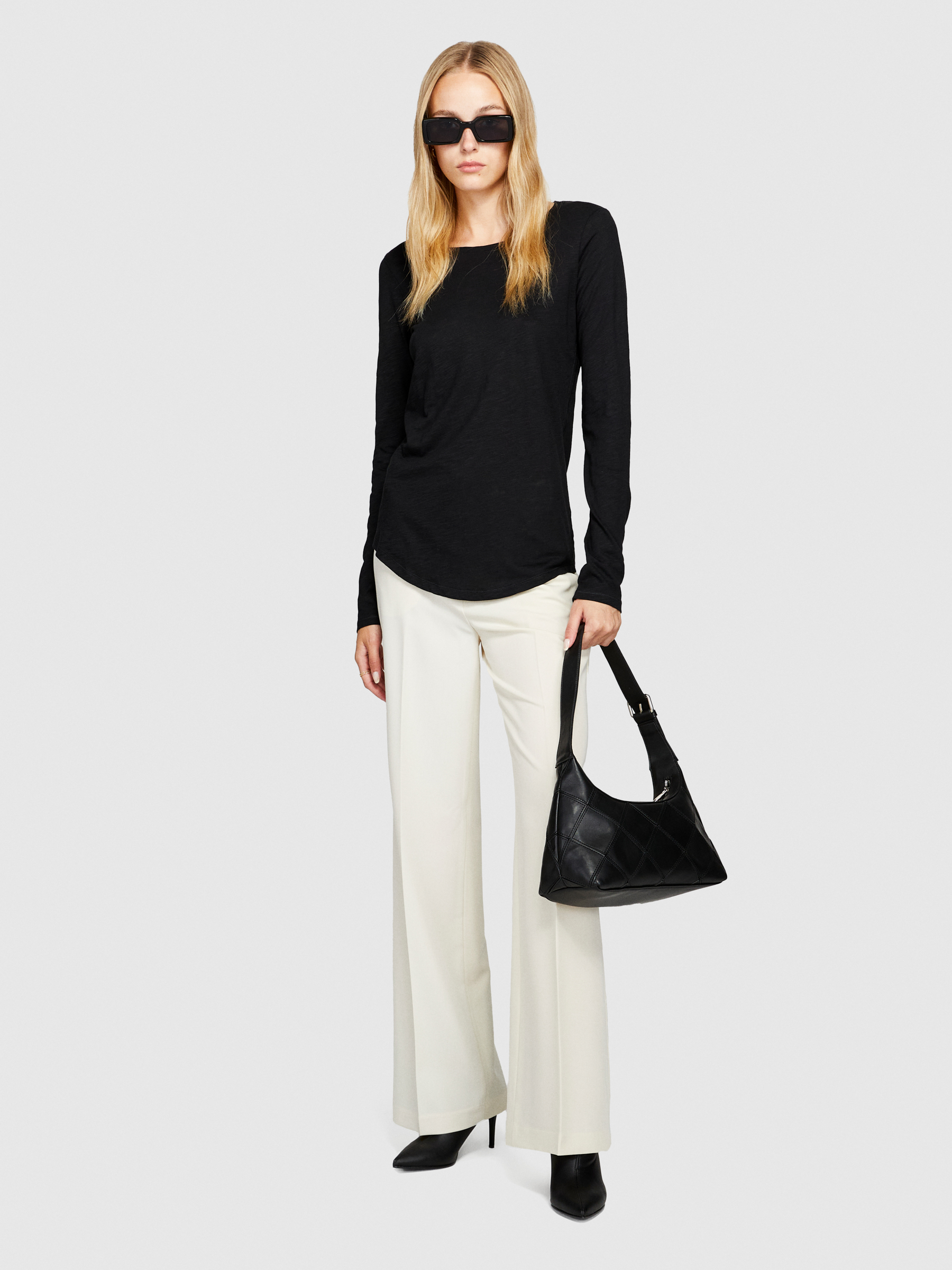 Sisley - Long Sleeve T-shirt, Woman, Black, Size: XS