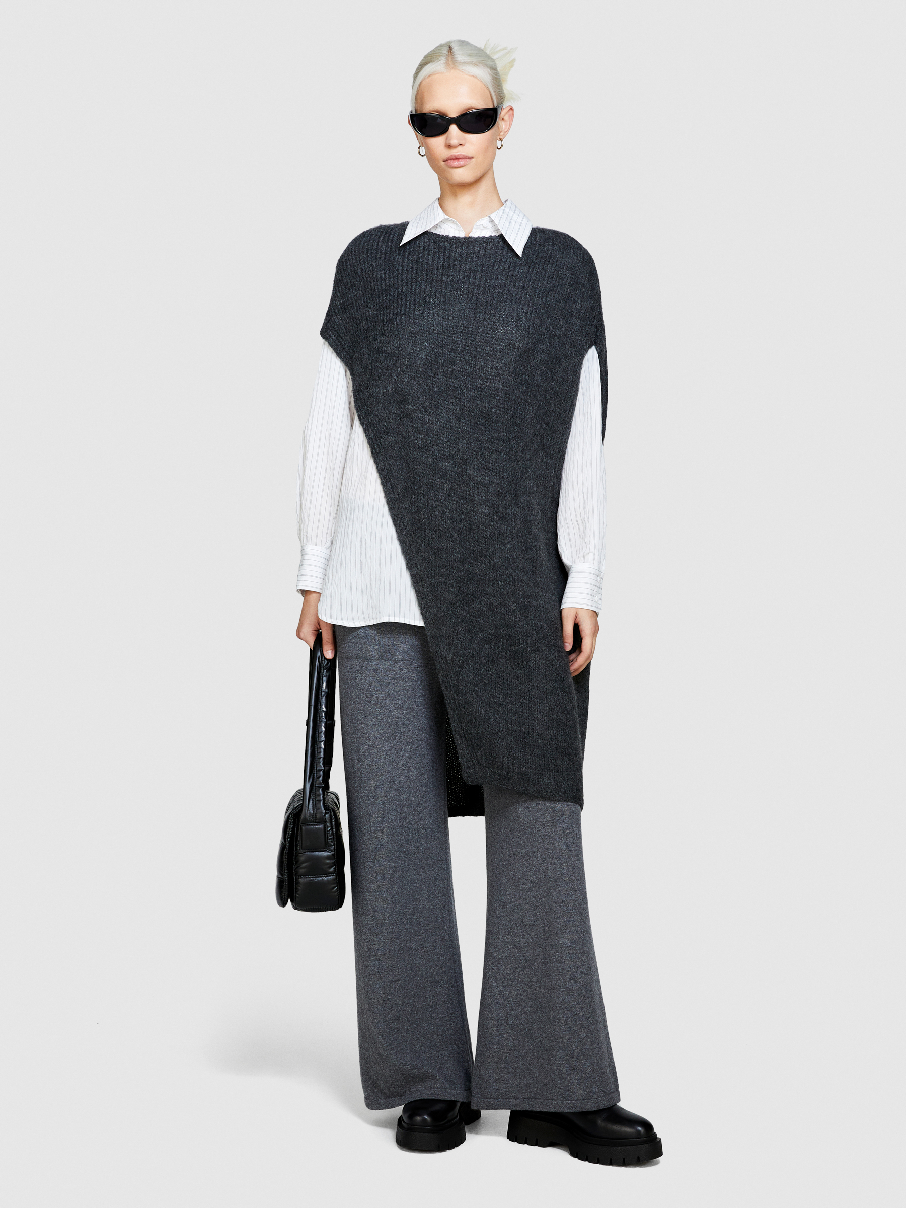 Sisley - Knit Trousers, Woman, Dark Gray, Size: XS