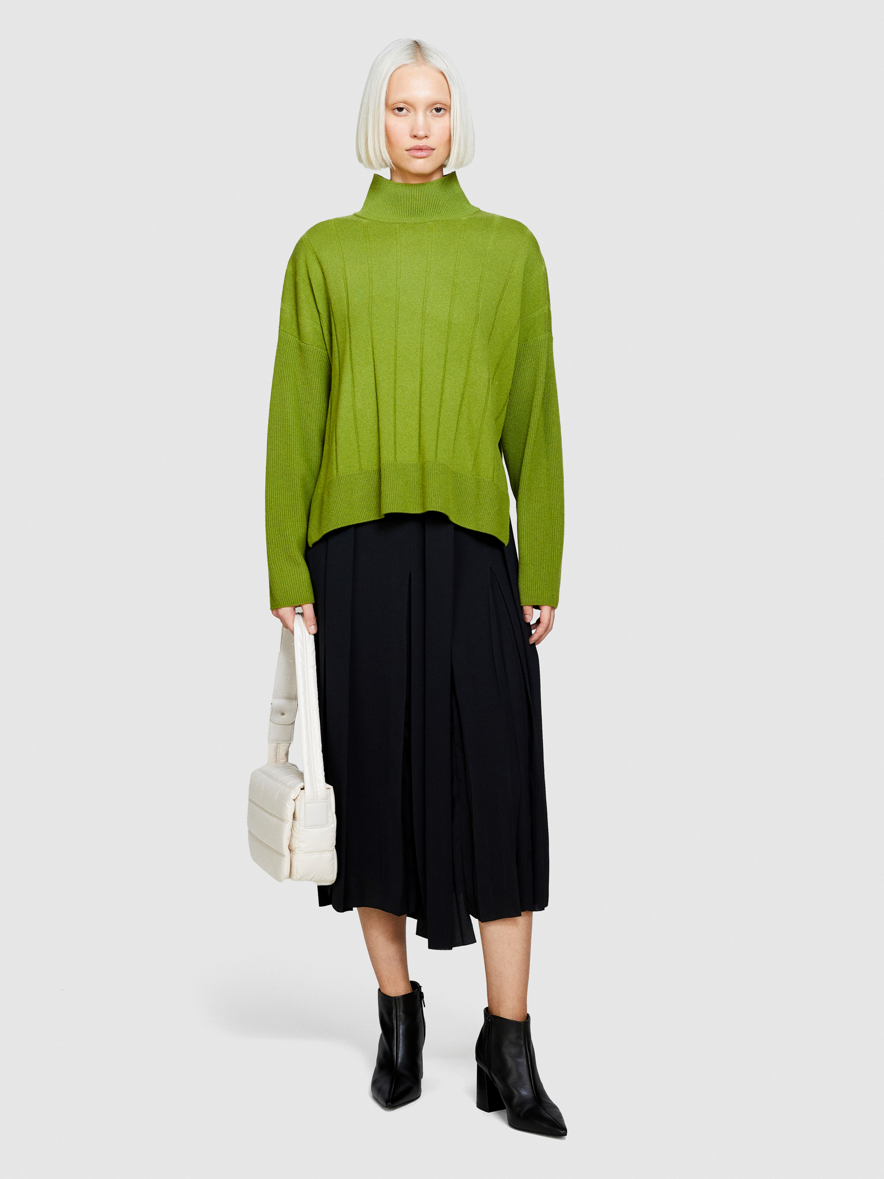 Sisley - Boxy Fit Turtleneck Sweater, Woman, Olive Green, Size: XS