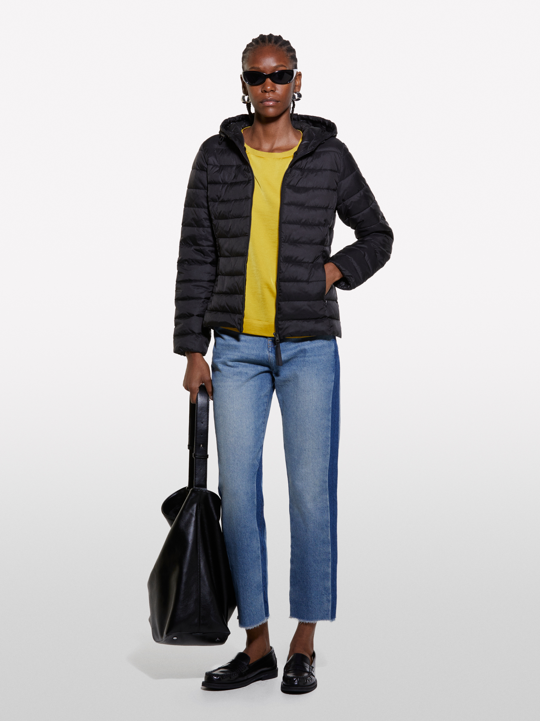 Sisley - Blouson Noir Rembourré À Capuche, Femme, Noir, Taille: 48