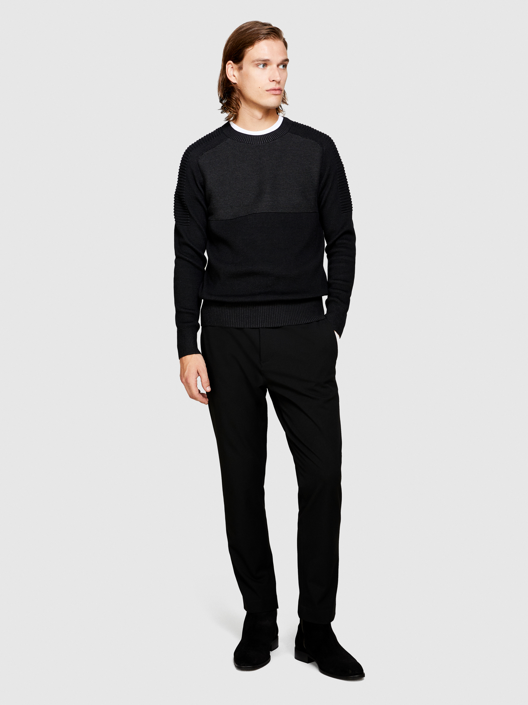 Sisley - Two-tone Vanise Sweater, Man, Black, Size: XL