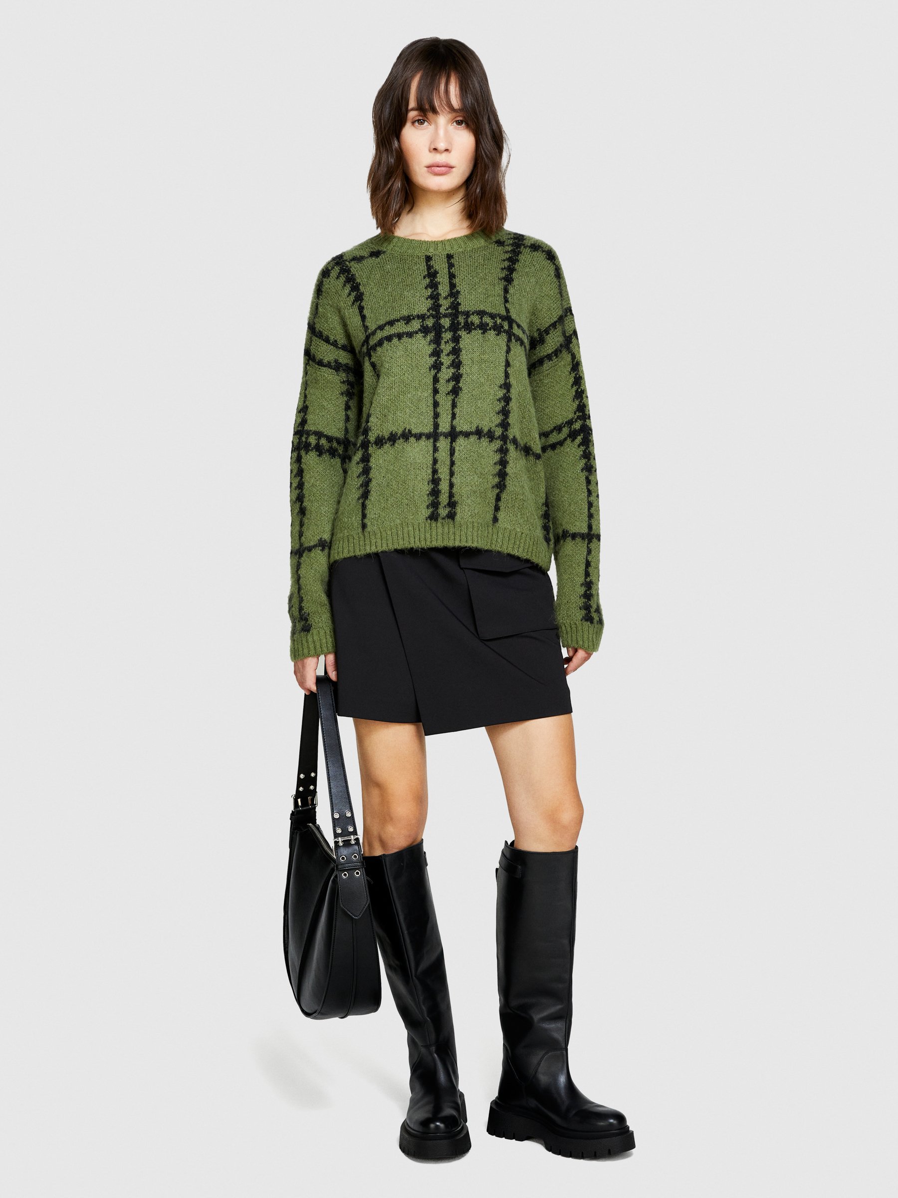 Sisley - Jacquard Sweater, Woman, Olive Green, Size: L