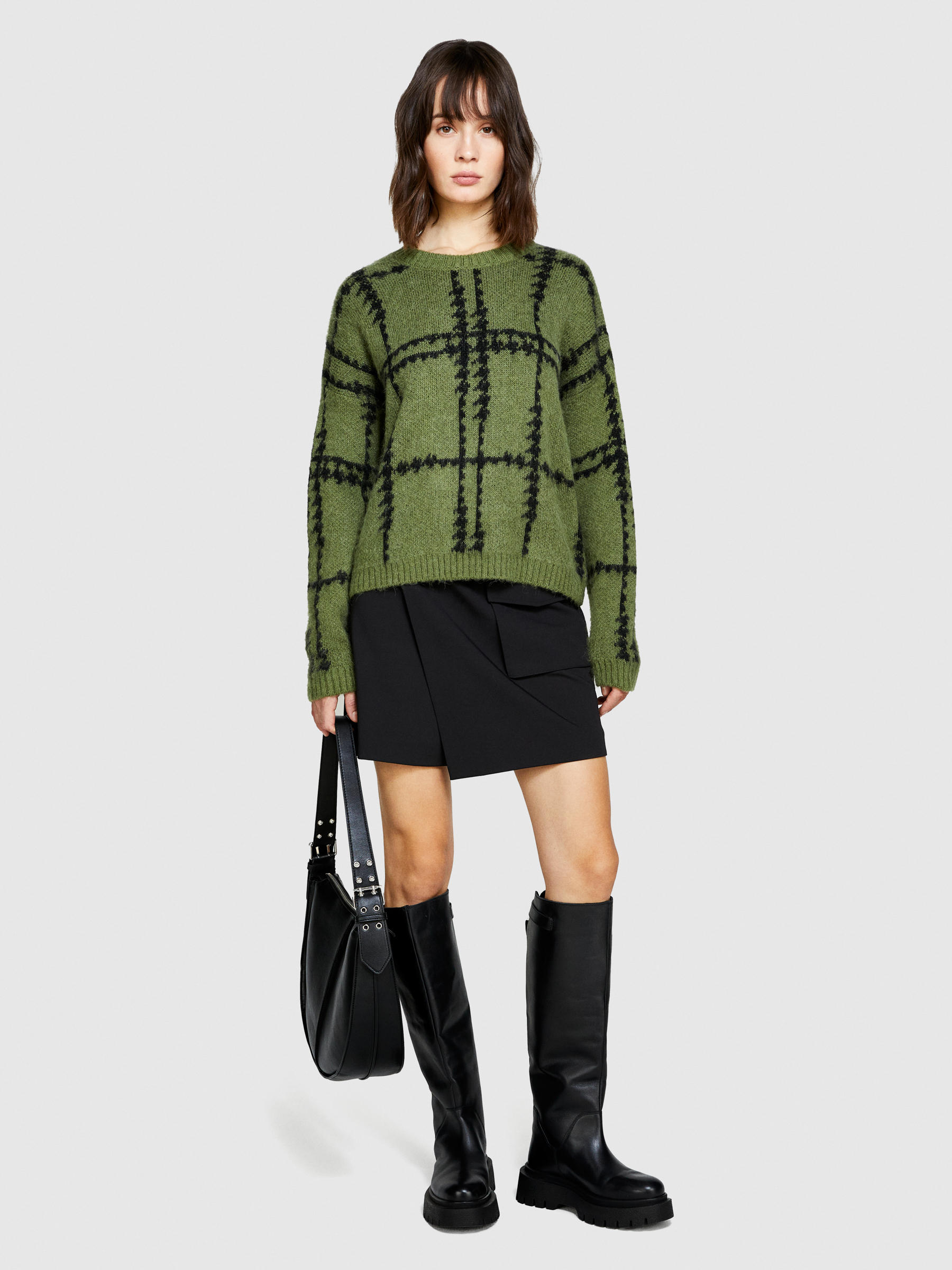 Sisley - Jacquard Sweater, Woman, Olive Green, Size: M