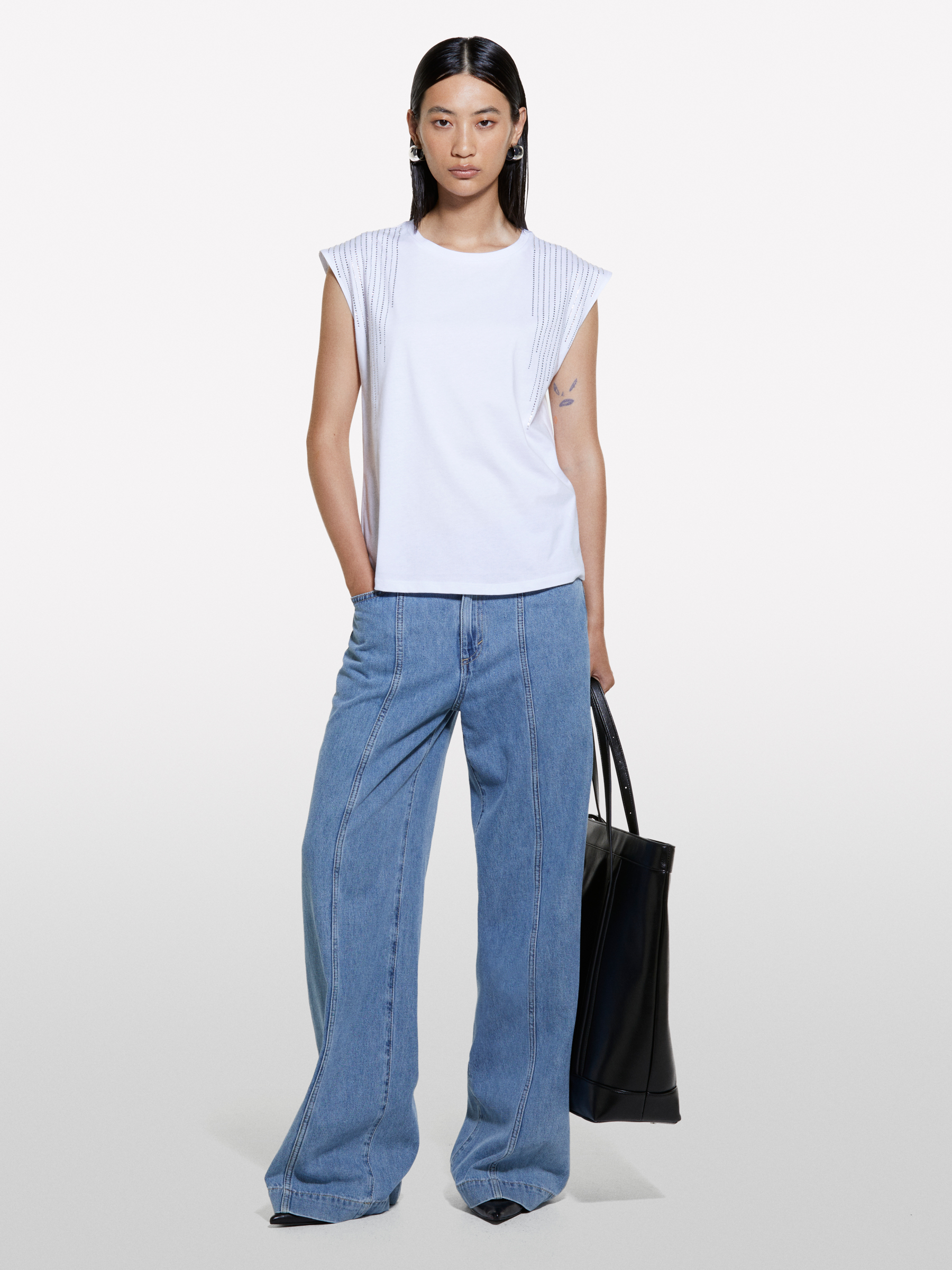 Sisley - Débardeur Blanc À Strass, Femme, Blanc, Taille: XS