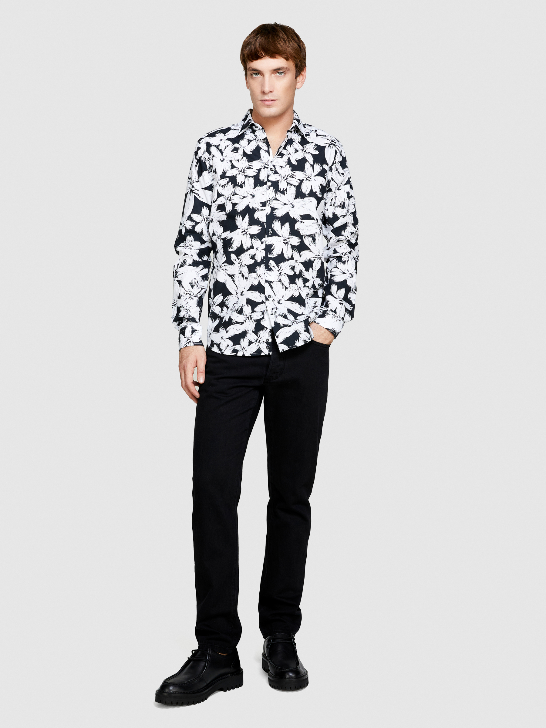 Sisley - Printed Shirt, Man, Black, Size: 39