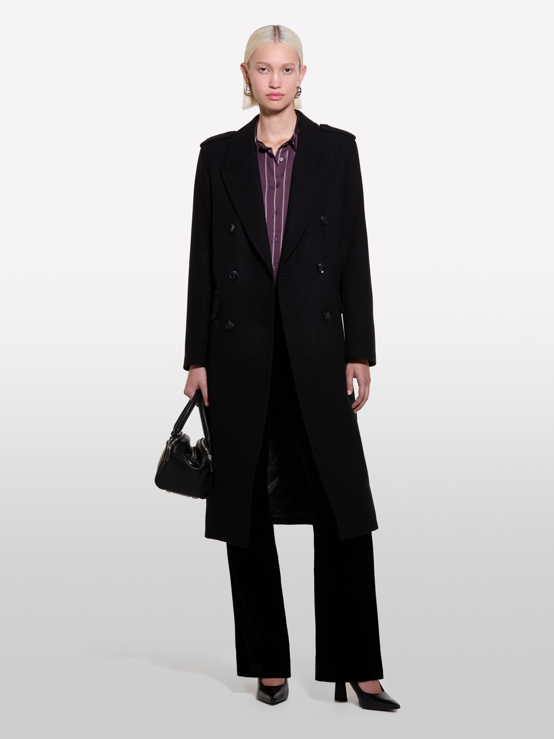 Sisley - Manteau Long Noir, Femme, Noir, Taille: XS