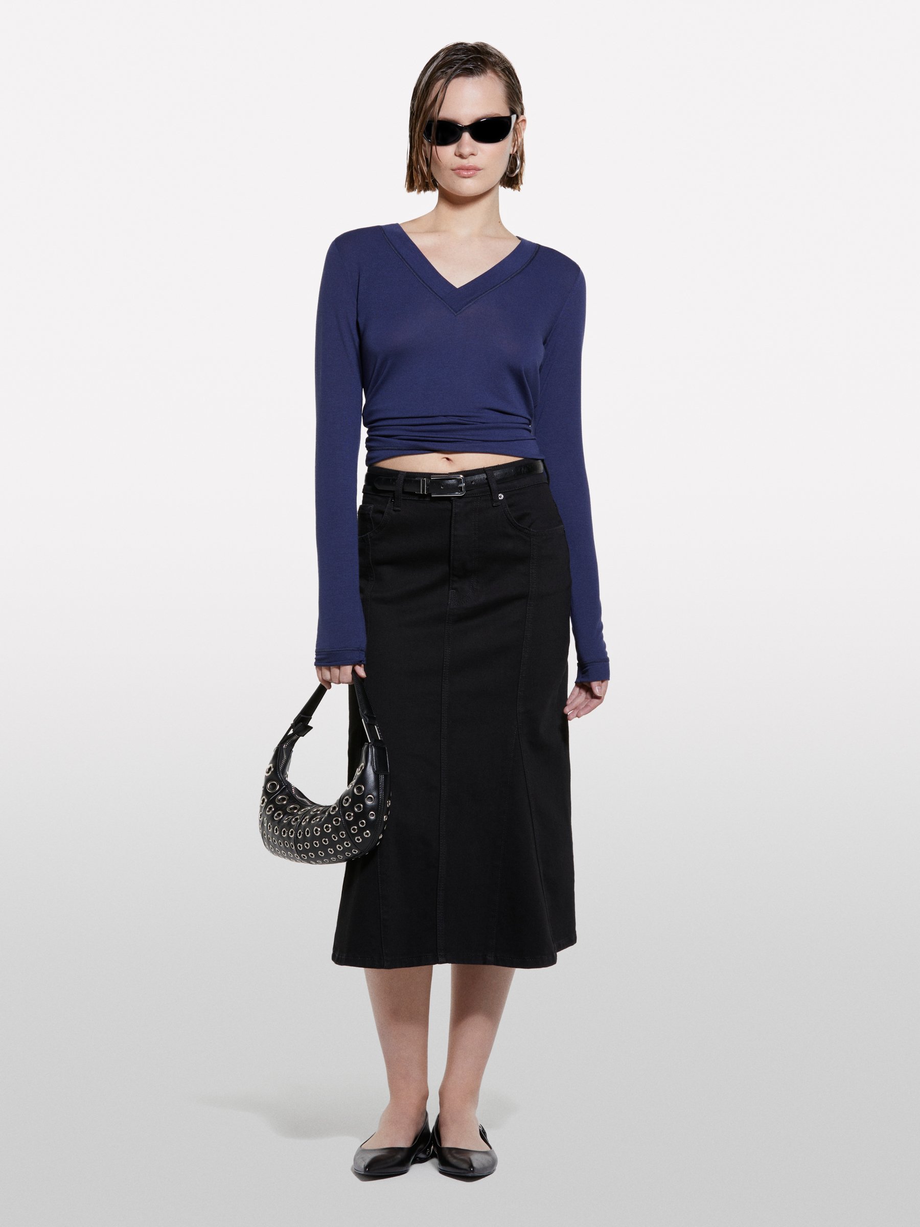  Sisley - Μπλούζα Μακρυμάνικη Slim Fit Μπλε Σκούρο, θήλυ, Σκουρο Μπλε, μέγεθος: M 2025
