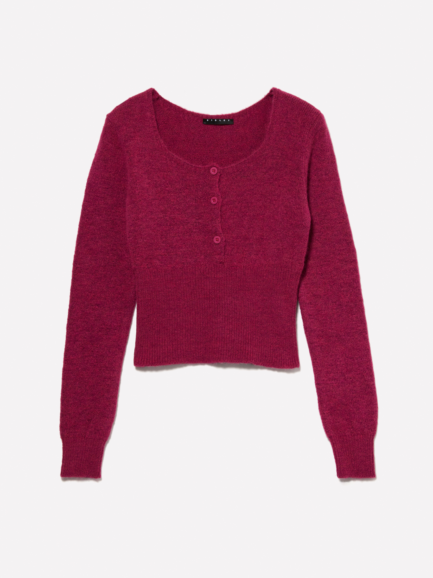 Sisley Young - Pull Court Fuchsia À Petits Boutons, Femme, Fuchsia, Taille: XS
