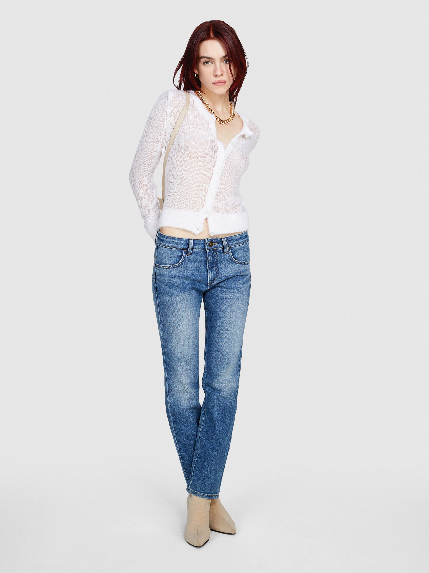 Sisley - Regular Fit Cardigan, Woman, White, Size: L
