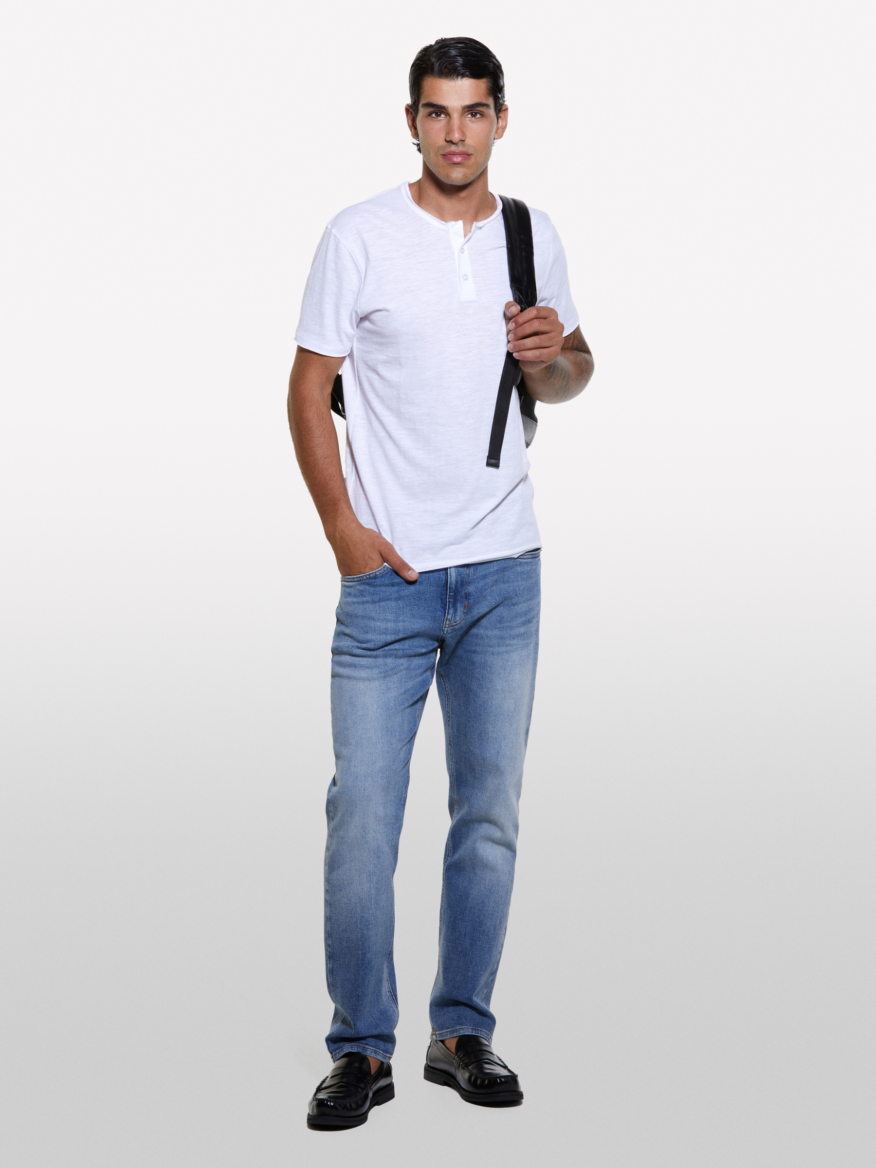 Sisley - T-shirt Blanc À Col Tunisien, Homme, Blanc, Taille: XL
