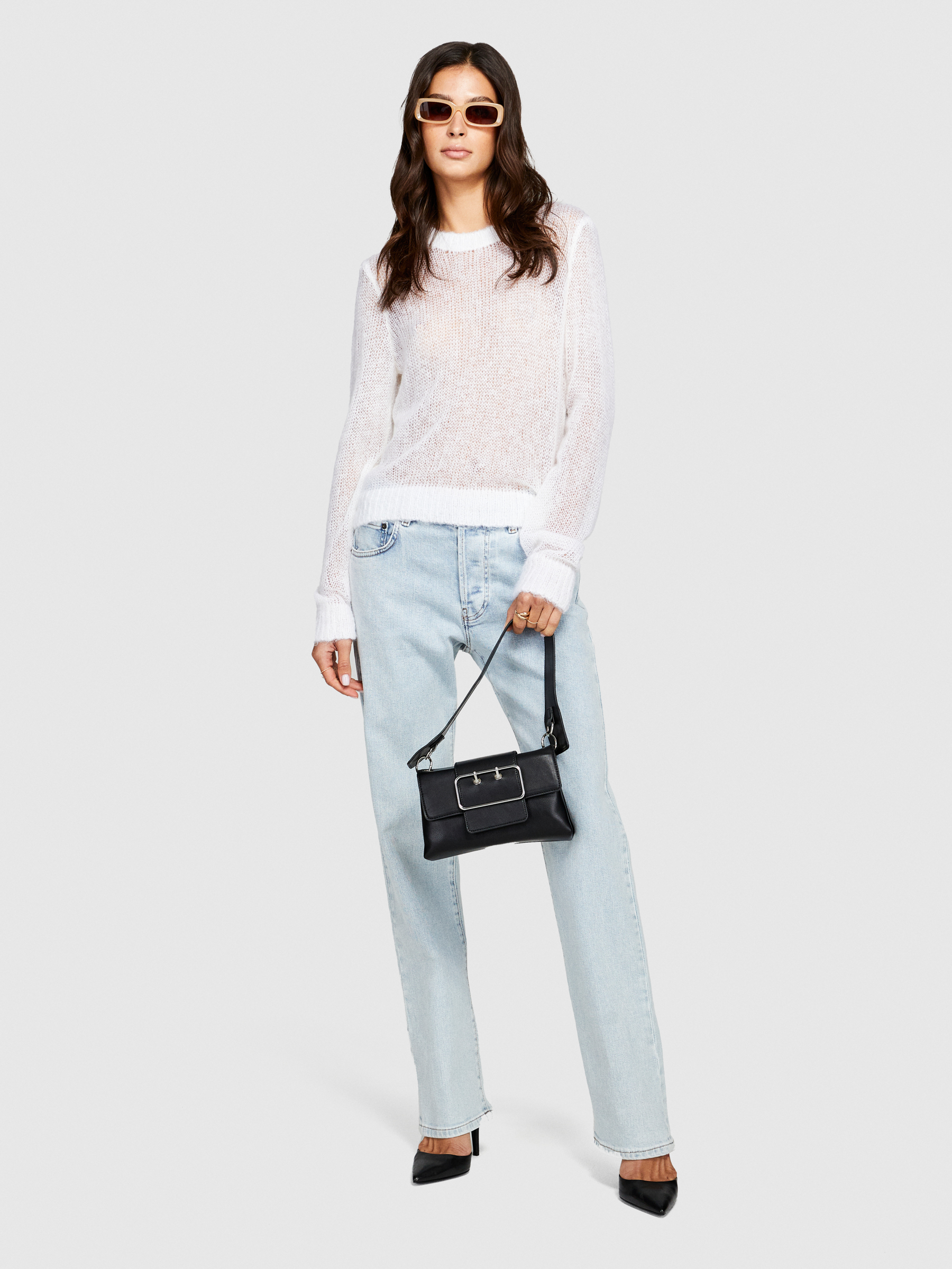 Sisley - Regular Fit Sweater, Woman, White, Size: XS