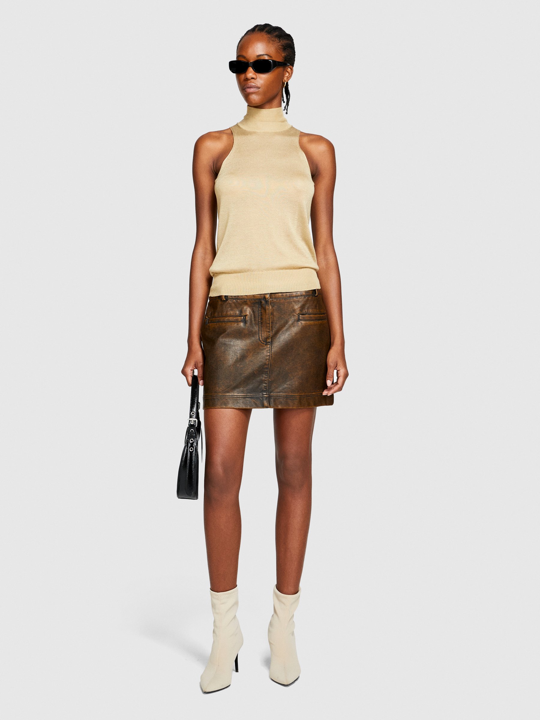 Sisley - Knit Turtleneck Top, Woman, Gold, Size: XS