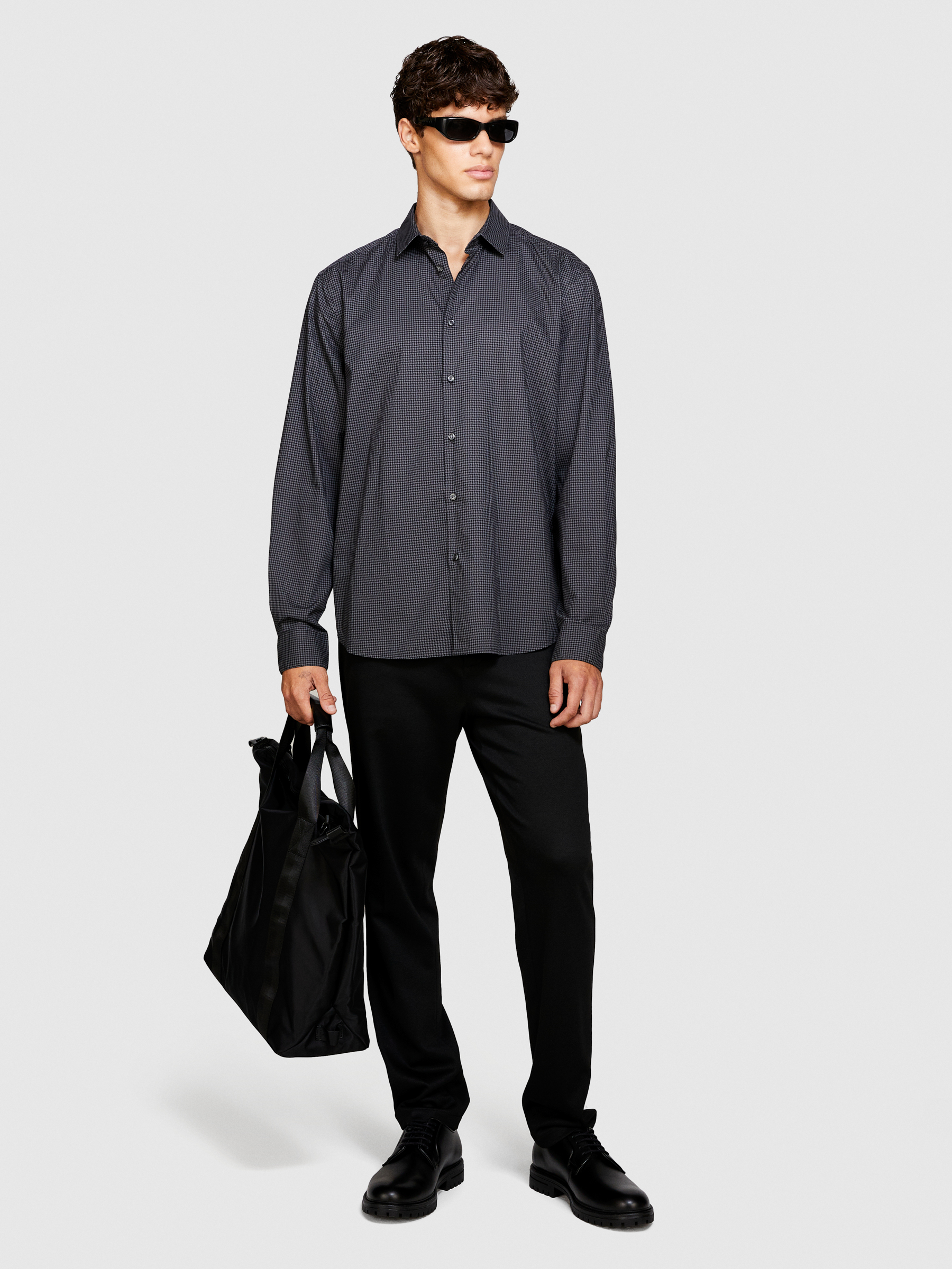 Sisley - Printed Shirt, Man, Dark Gray, Size: M