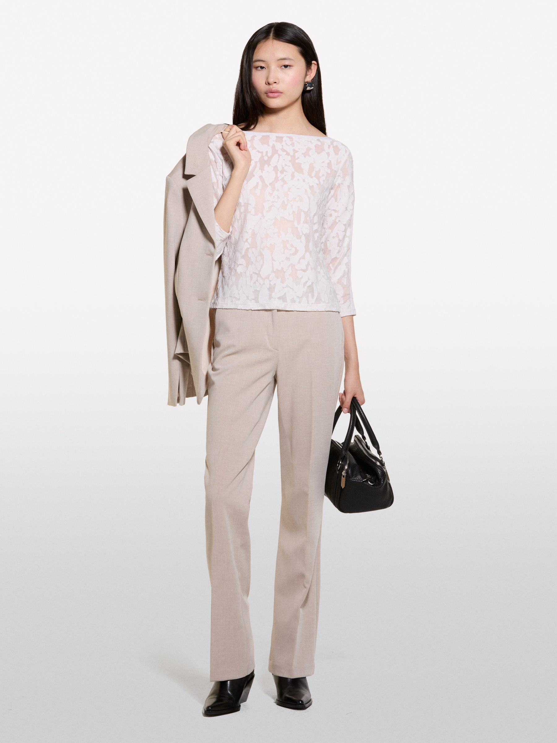 Sisley - T-shirt Crème En Fil Coupé, Femme, Crème, Taille: XS