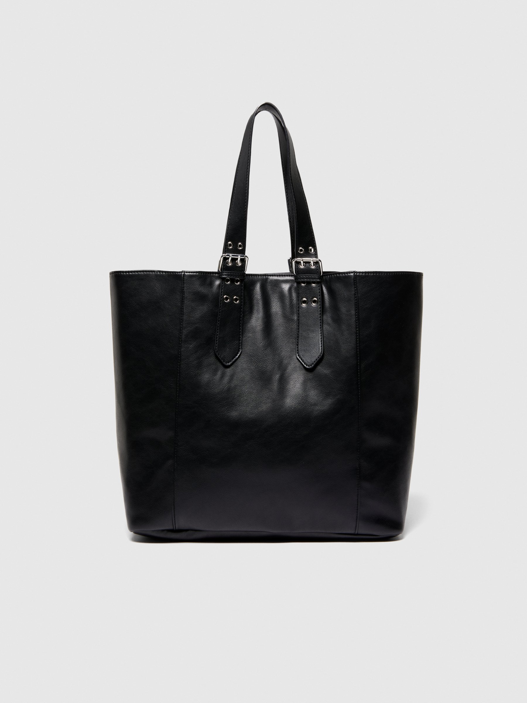 Sisley - Tote Bag With Buckles, Woman, Black, Size: ST