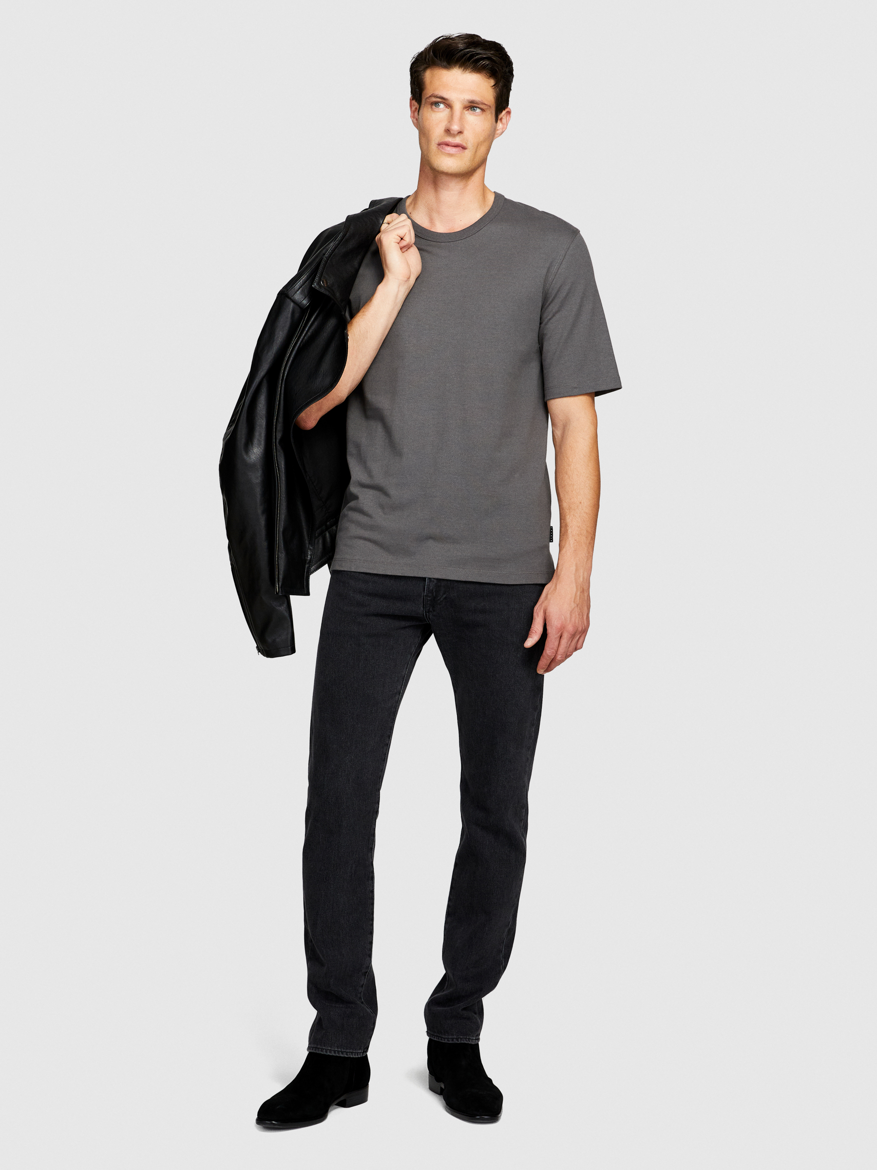 Sisley - Crew Neck T-shirt, Man, Dark Gray, Size: XL