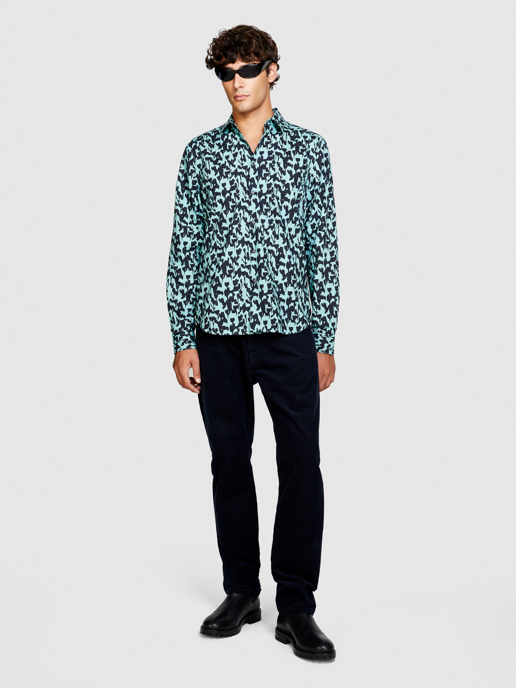 Sisley - Printed Shirt, Man, Turquoise, Size: S