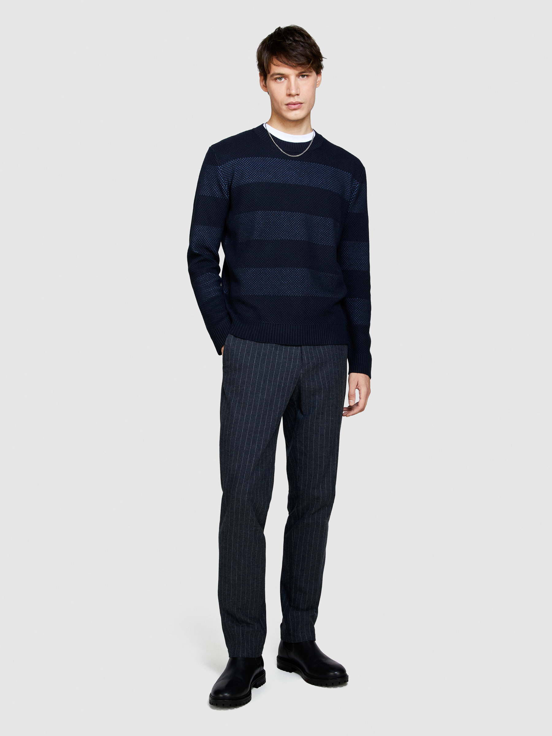Sisley - Striped Sweater, Man, Dark Blue, Size: XL