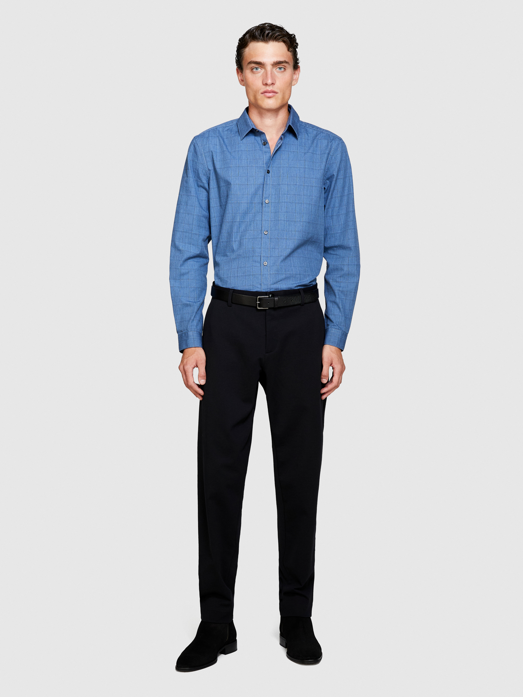 Sisley - Yarn Dyed Shirt, Man, Blue, Size: L