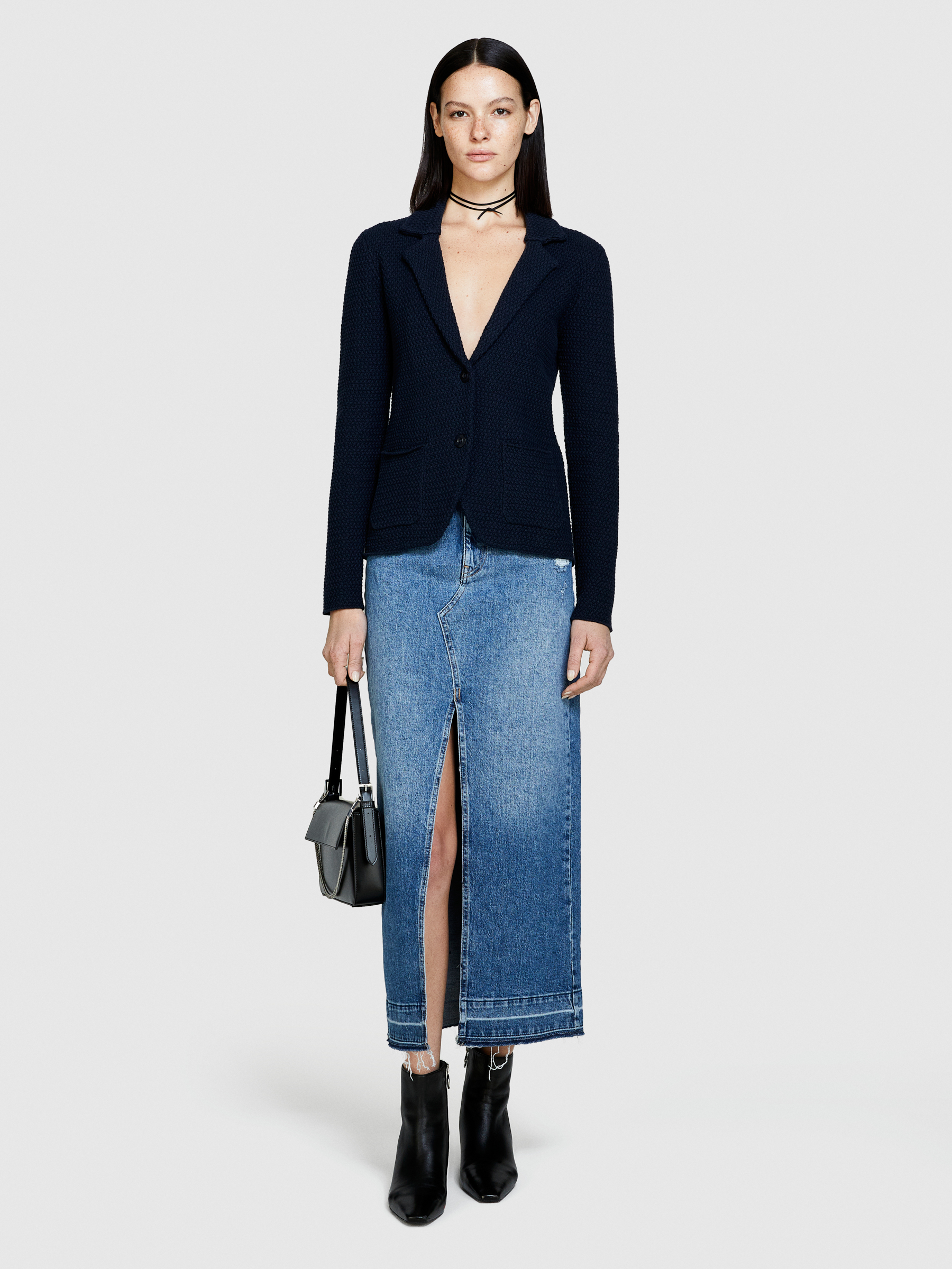 Sisley - Knit Blazer, Woman, Dark Blue, Size: S