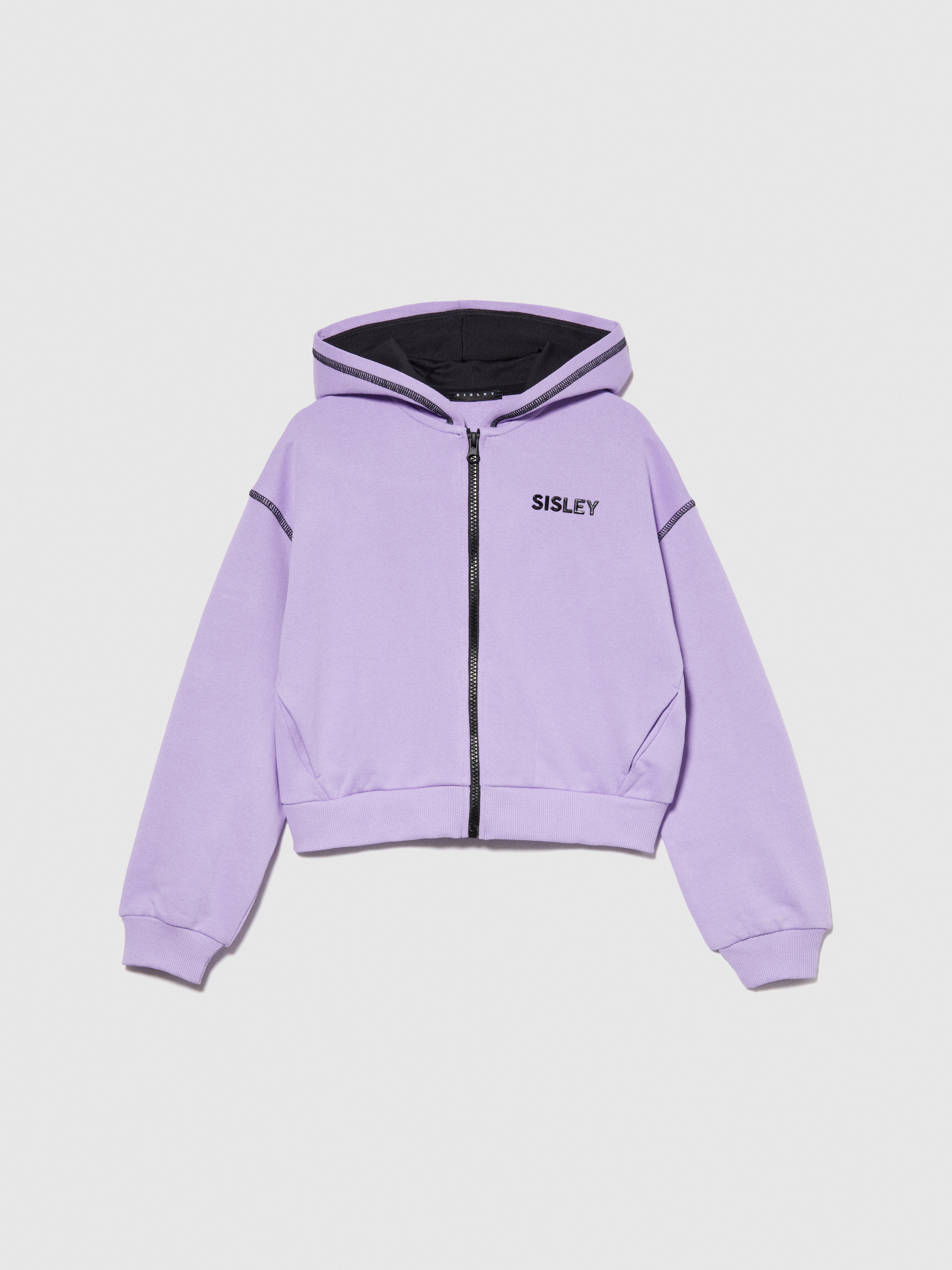 Sisley Young - Sporty Sweatshirt With Logo, Woman, Lilac, Size: XS