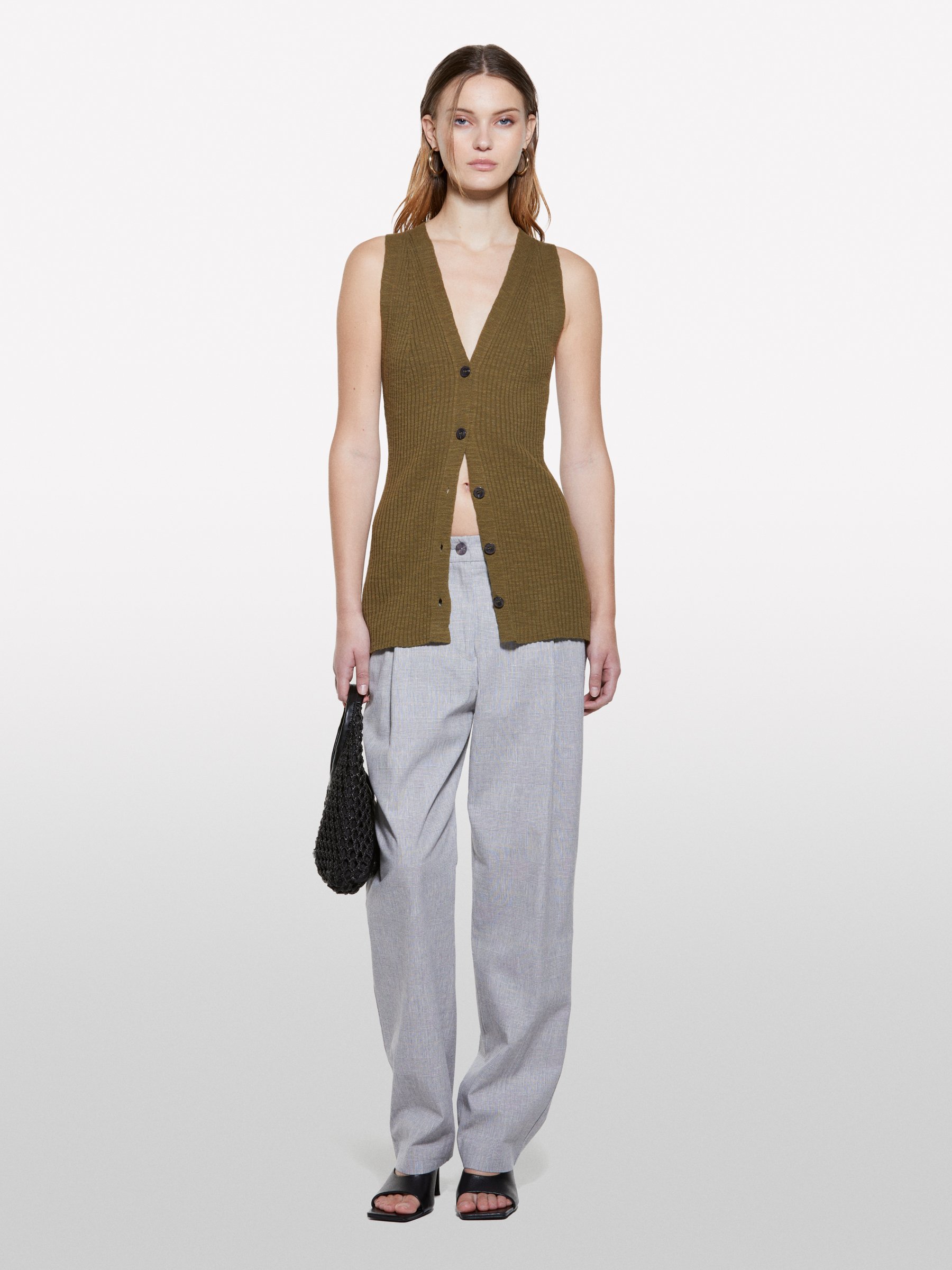 Sisley - Militärgrüne Strickweste, Frau, Militärgrün, Größe: M