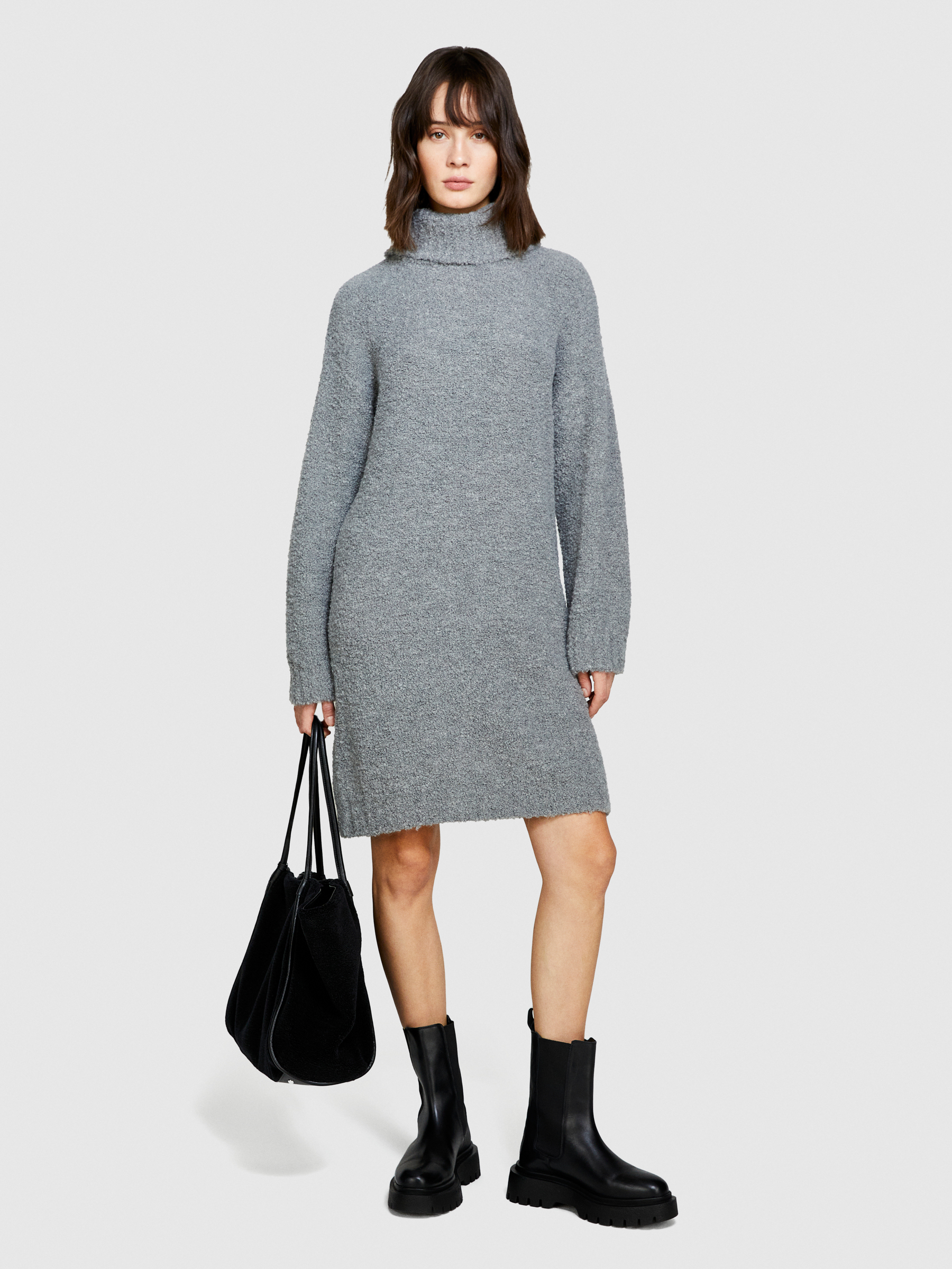Sisley - Teddy Look Sweater Dress, Woman, Gray, Size: M