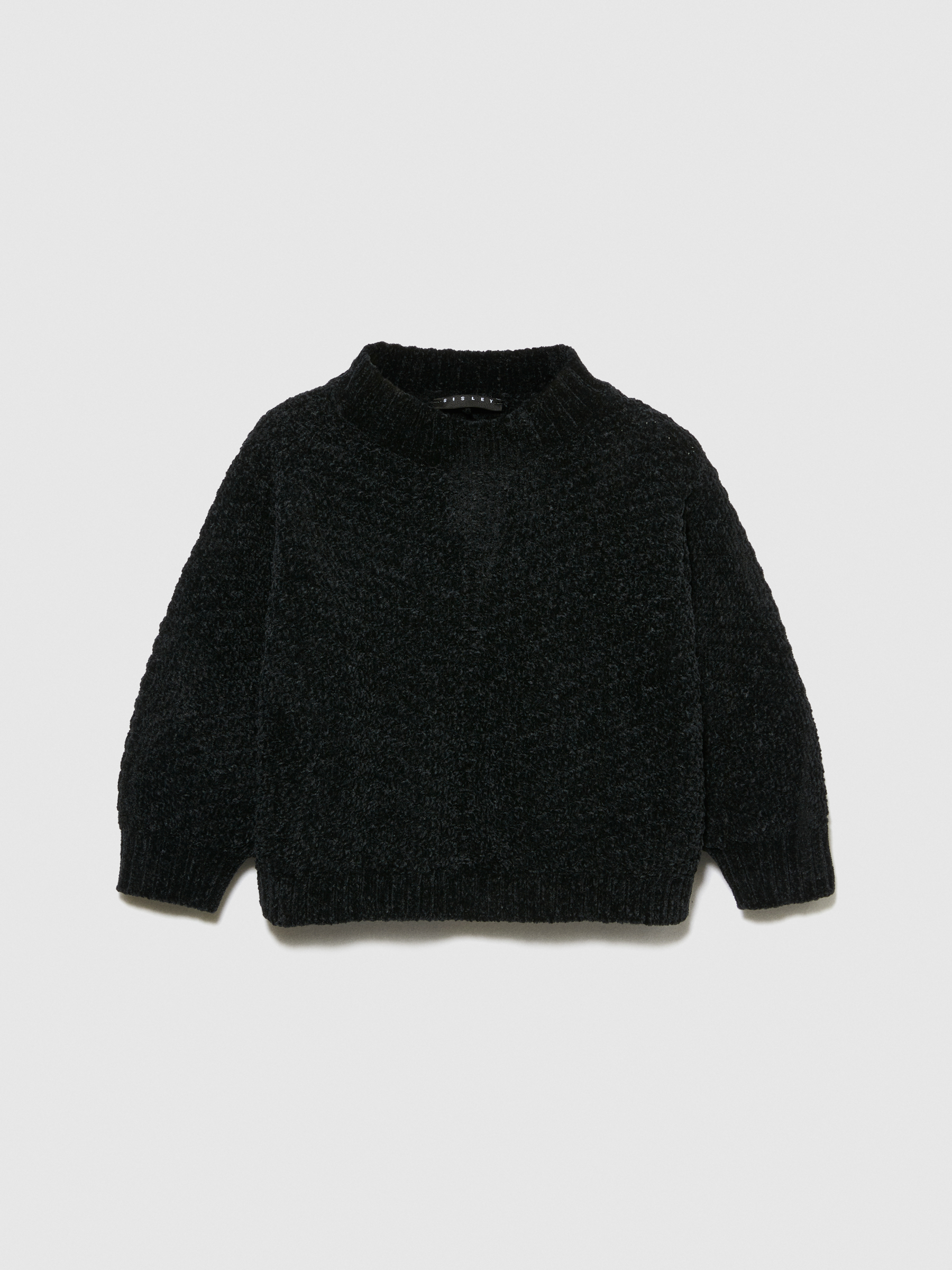 Sisley Young - Cropped Chenille Sweater, Woman, Black, Size: EL
