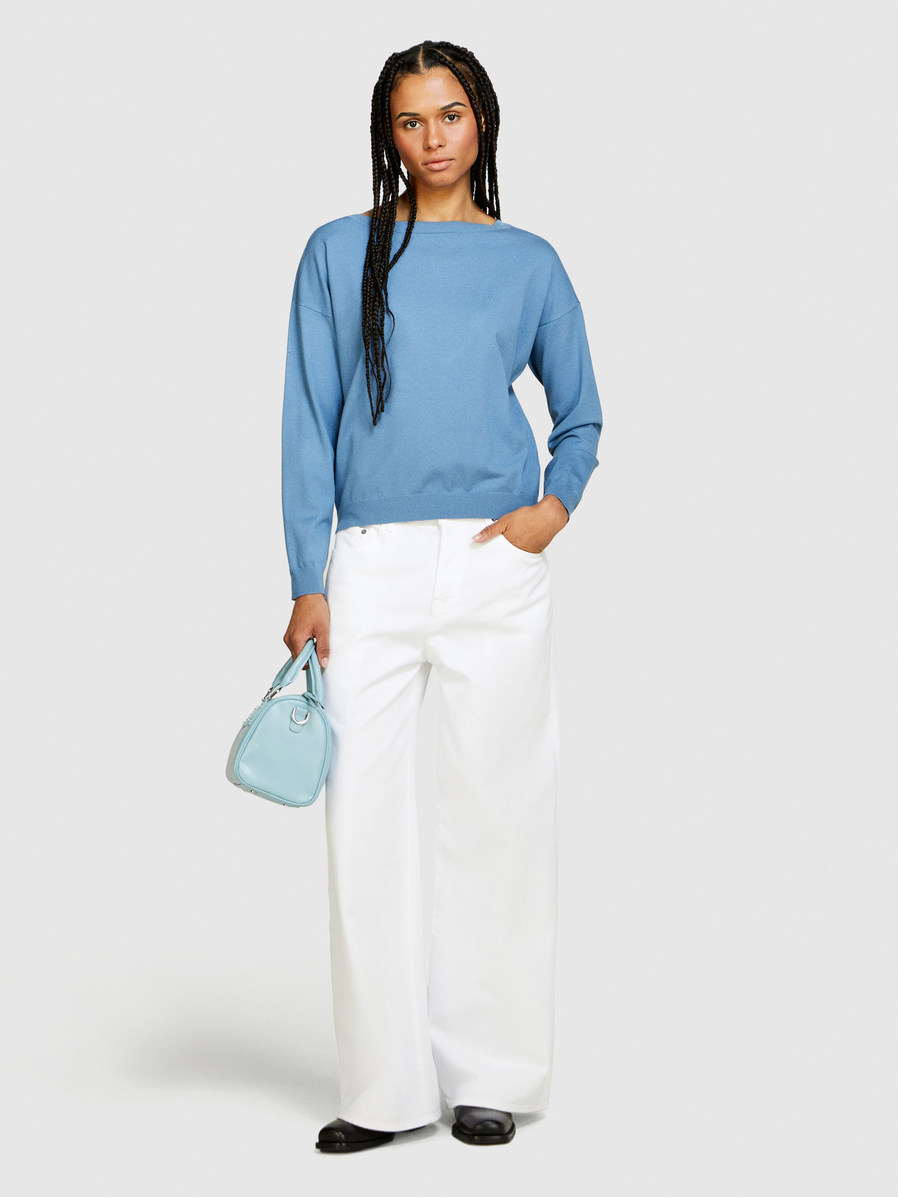 Sisley - Boat Neck Sweater, Woman, Light Blue, Size: S