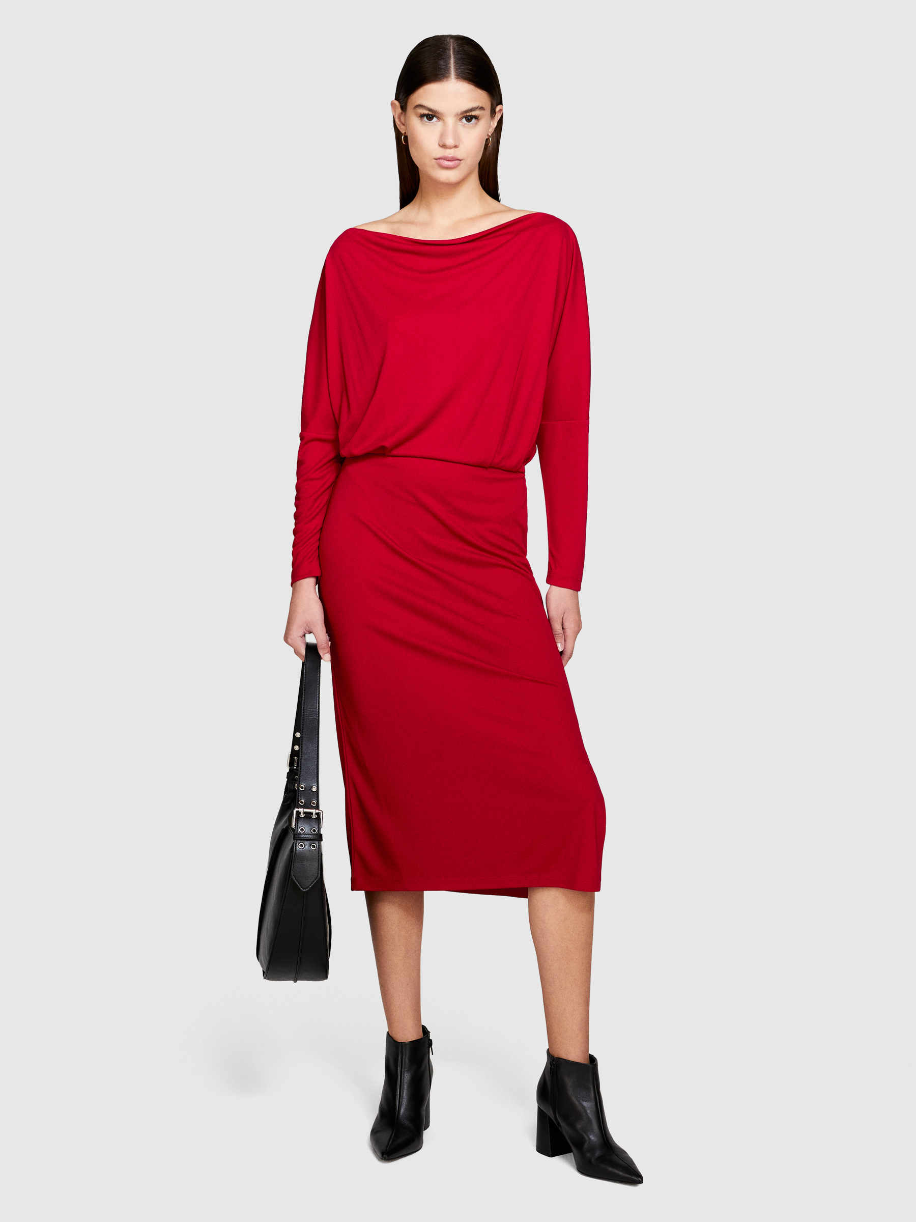 Sisley - Midi Dress With Slit, Woman, Red, Size: M