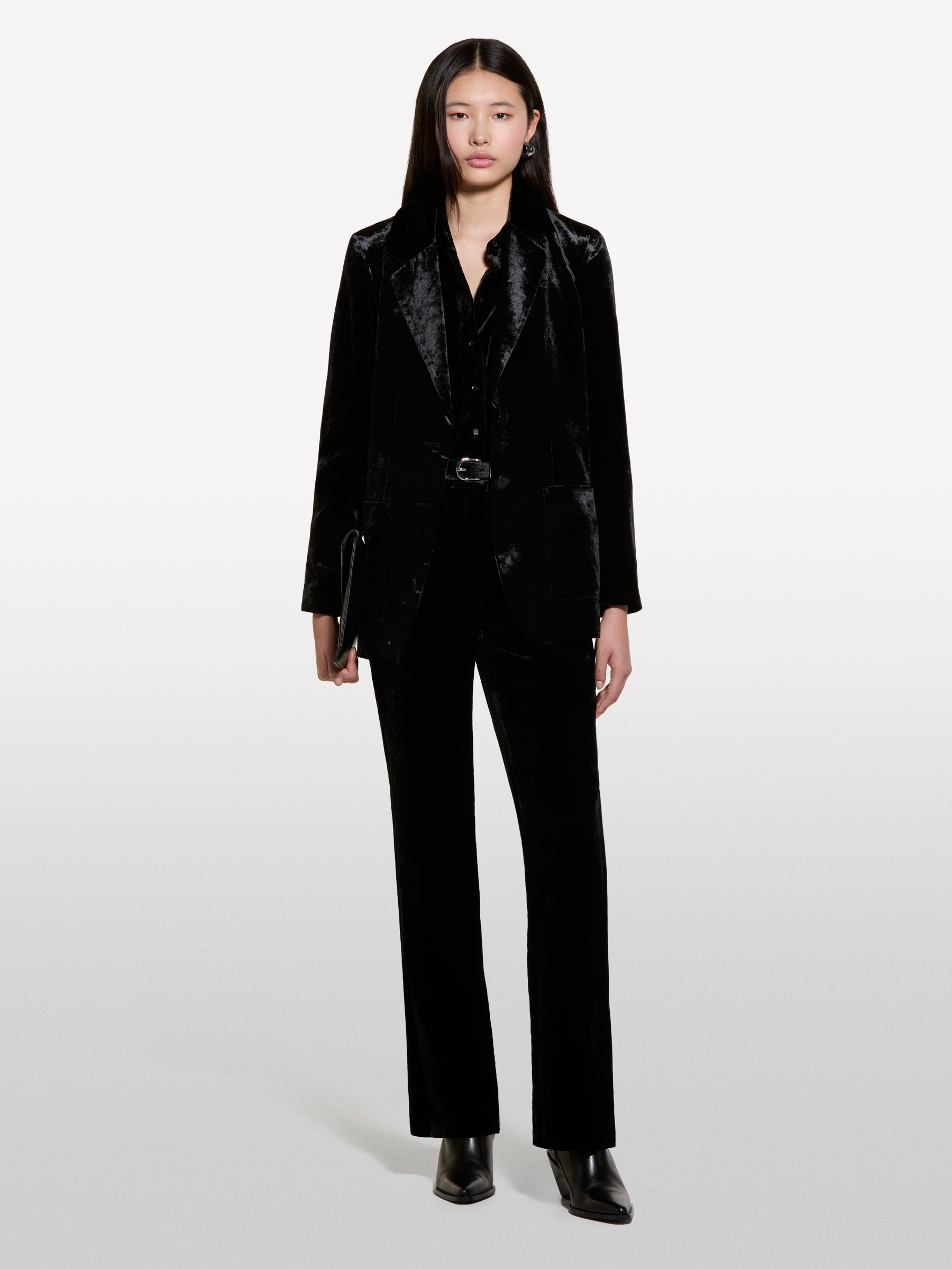 Sisley - Blazer Noir En Velours, Femme, Noir, Taille: 48