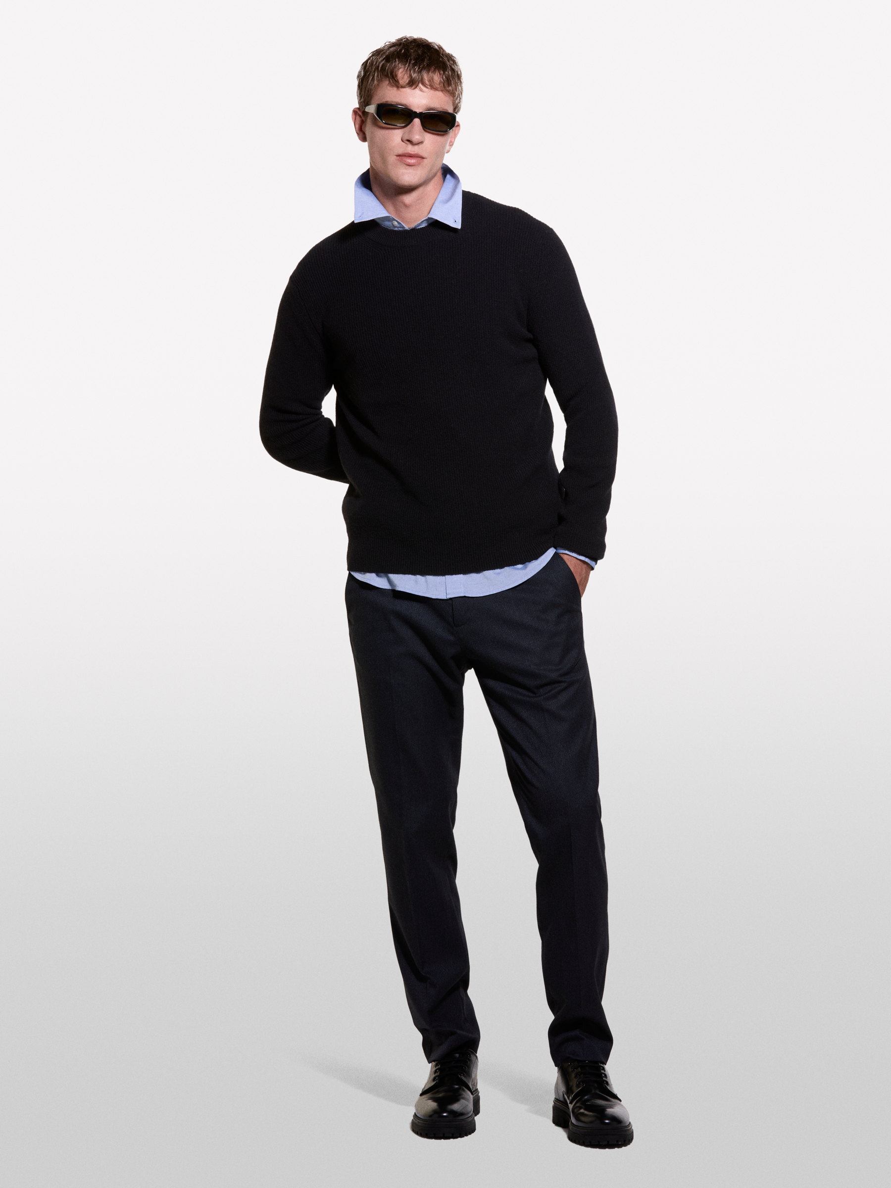 Sisley - Pull Noir À Col Rond, Homme, Noir, Taille: XL