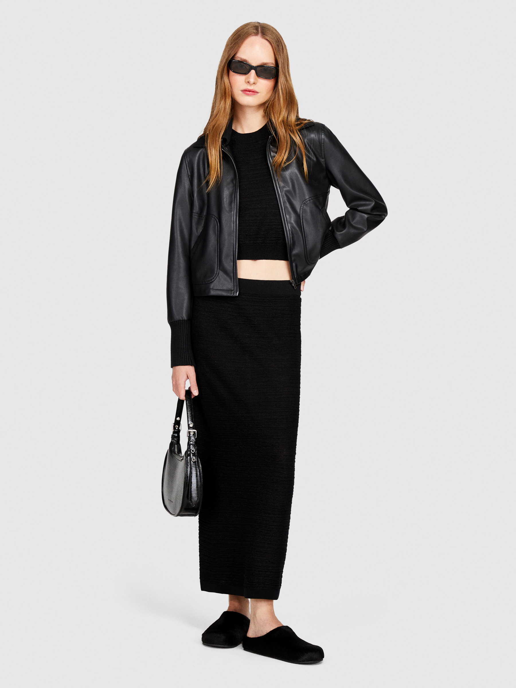 Sisley - Knit Midi Skirt With Lurex, Woman, Black, Size: L