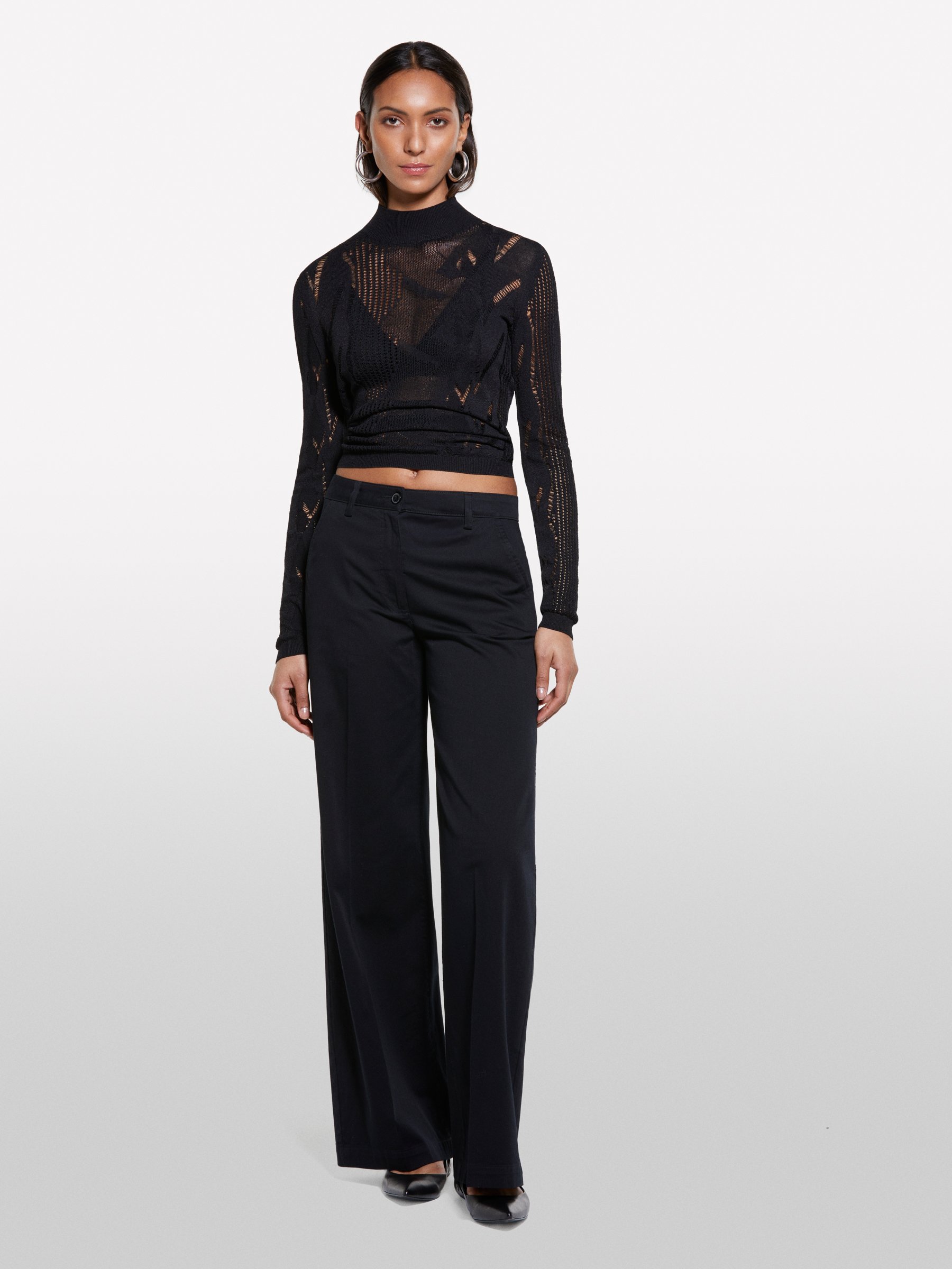  Sisley - Παντελόνι Wide Leg Μαύρο, θήλυ, Μαυρο, μέγεθος: 42 2025