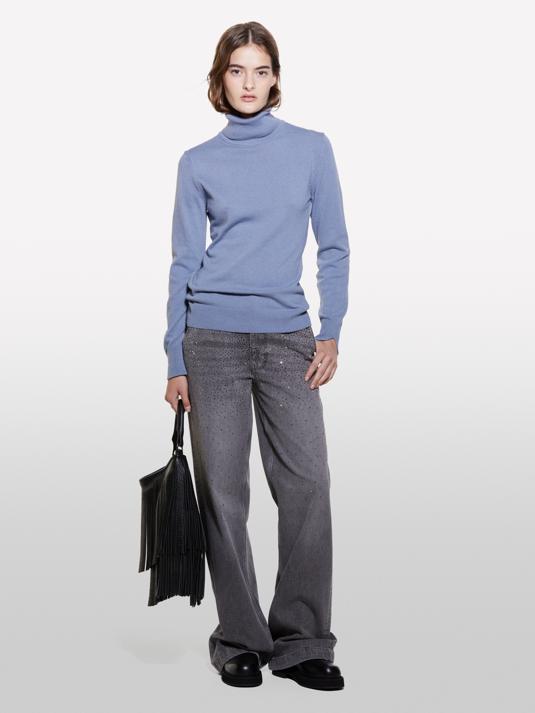 Sisley - Pull Regular Bleu À Col Montant, Femme, Bleu, Taille: XS